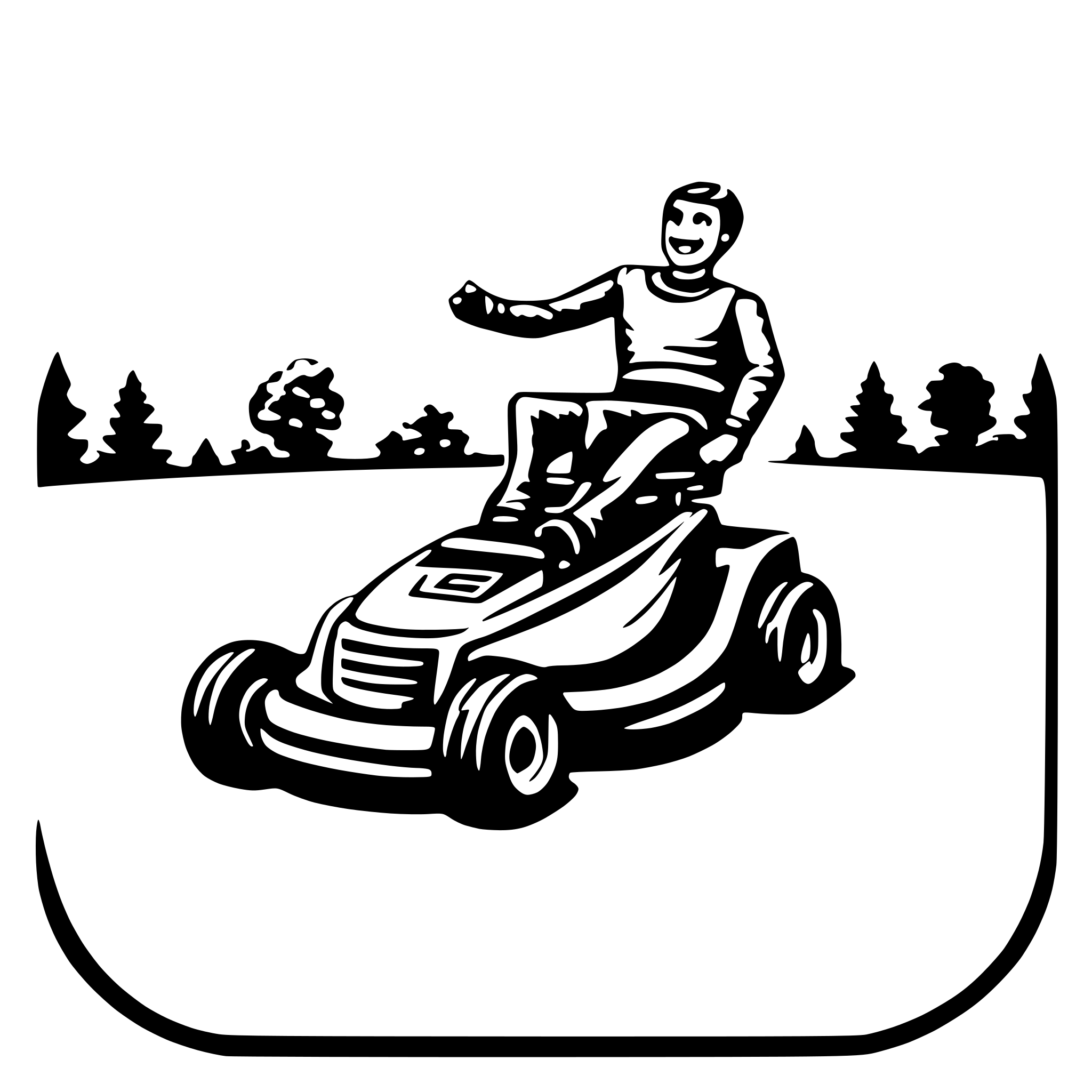 AI-generated SVG of 'funny flying man lawn mower'