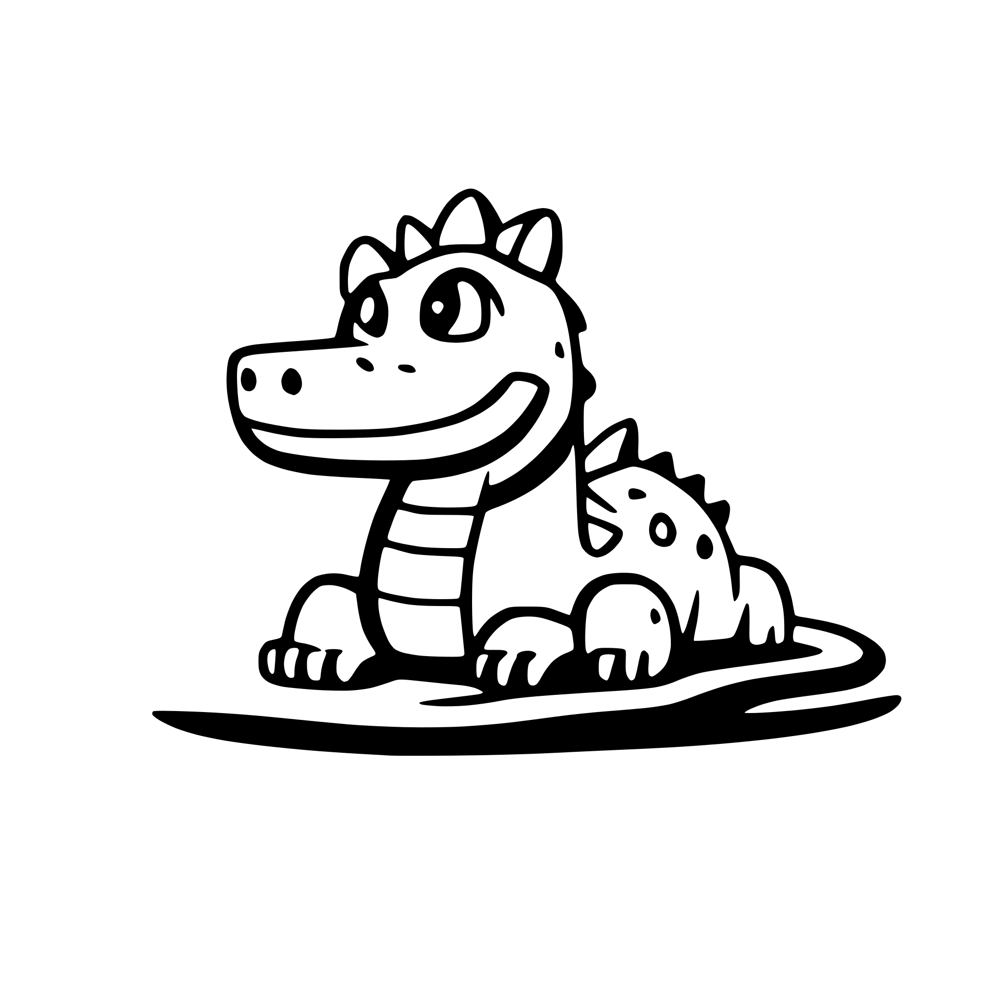 AI-generated SVG of a cartoon vector crocodile lying on the ground drawn with one line
