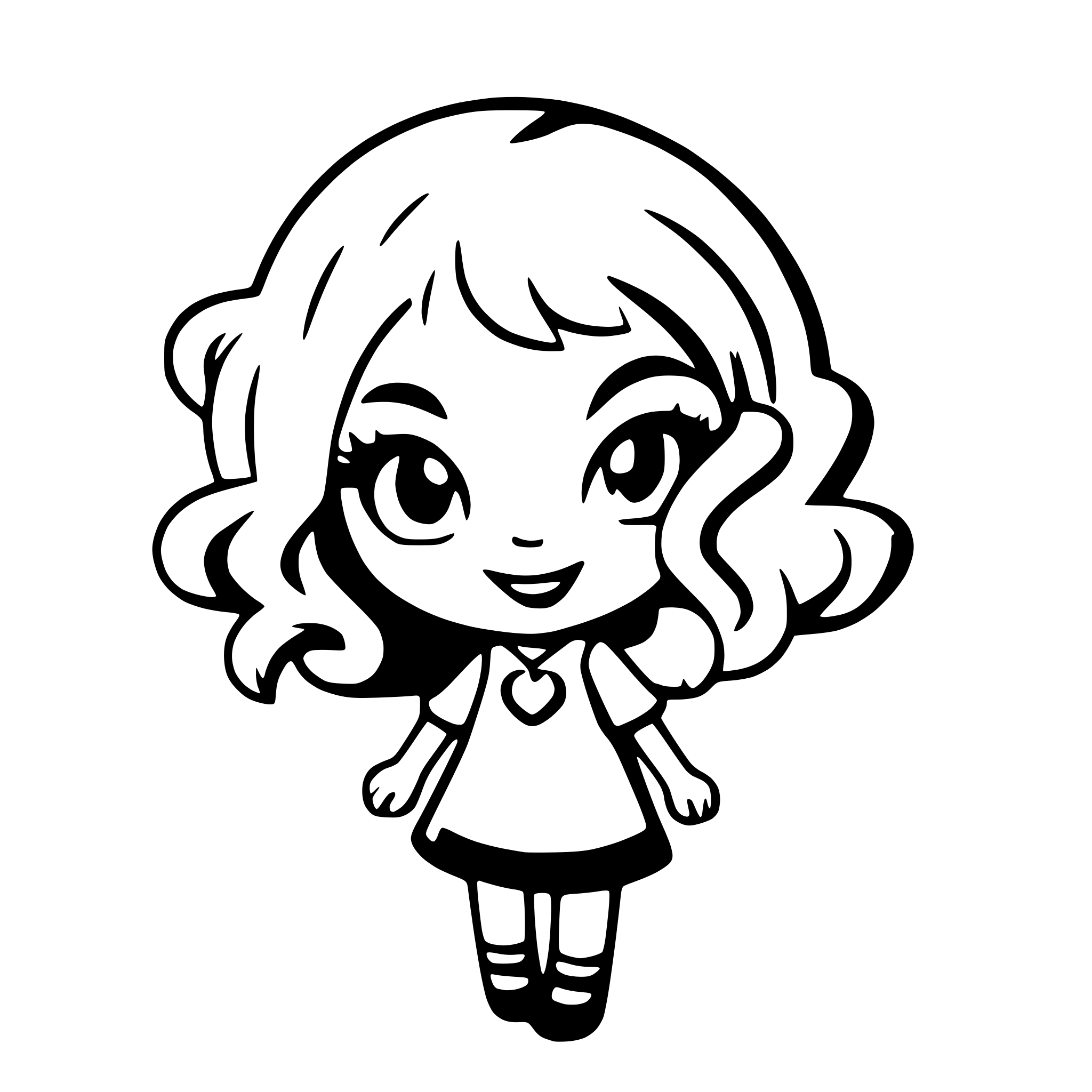 AI-generated SVG of a the character's air is monotonous, cartoony, with a curl of air as hair