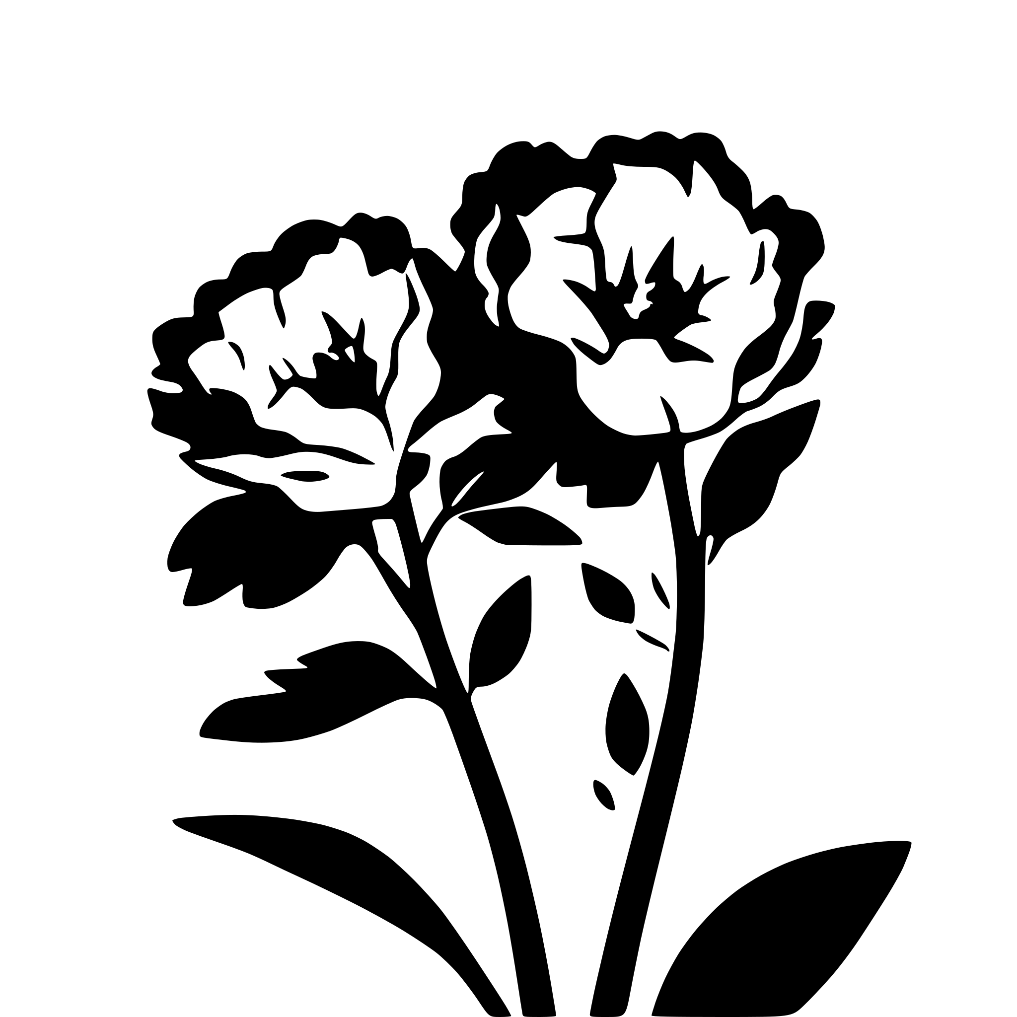 AI-generated SVG of a elegant monochrome silhouette of two detailed carnations with stems