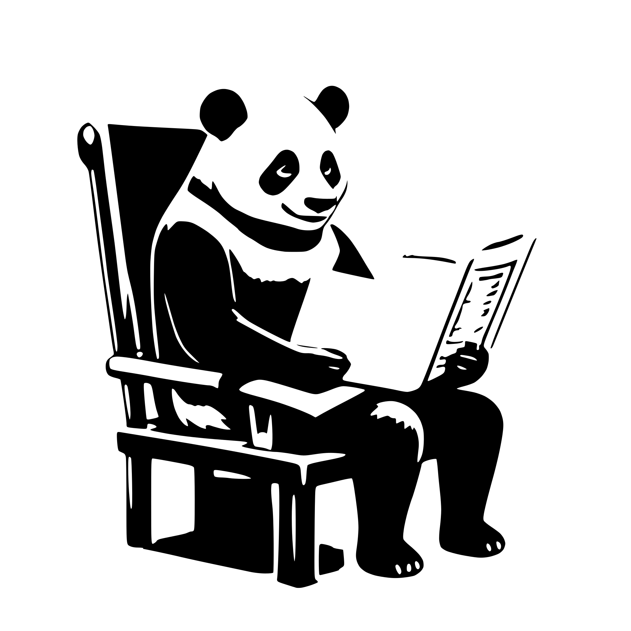AI-generated SVG of a a panda, sit on a chair, reading a very big book