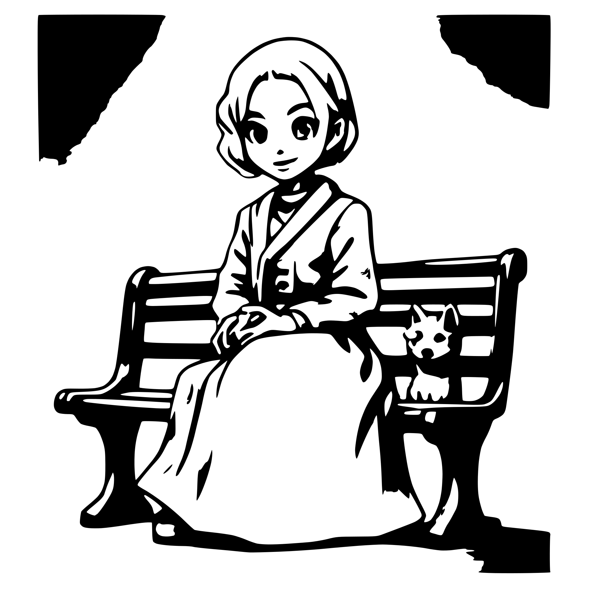 AI-generated SVG of a An old lady seated on a bench with a dog next to her