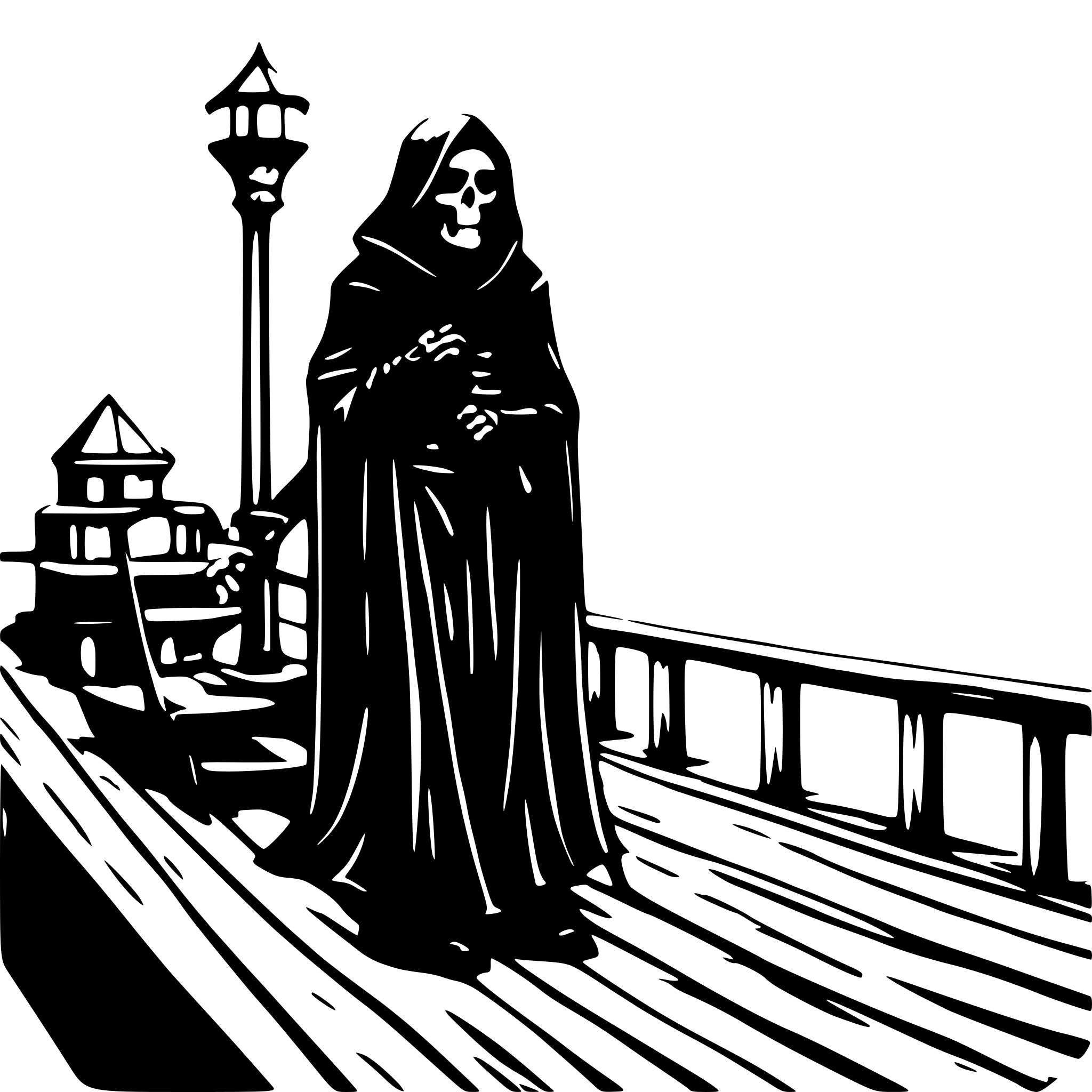 AI-generated SVG of a grim reaper on a pier