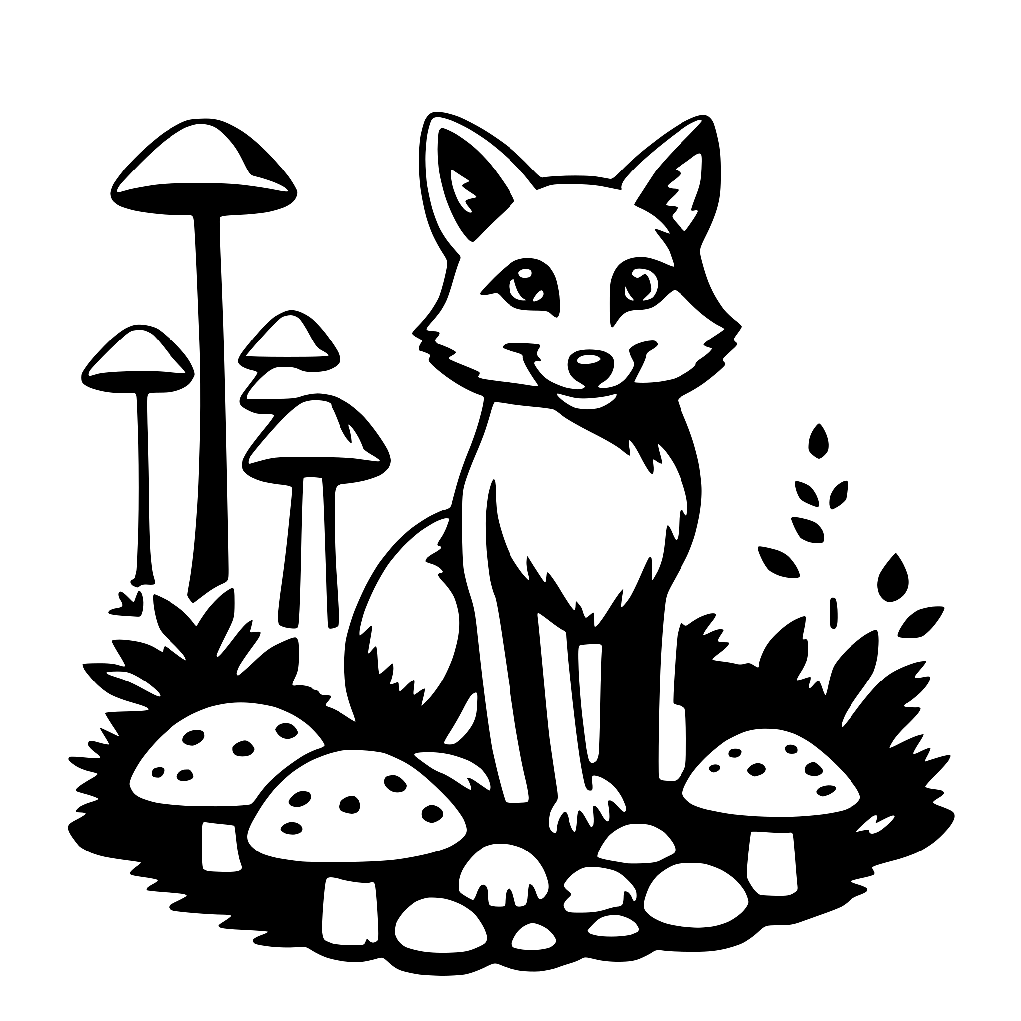 AI-generated SVG of 'fox and mushrooms'