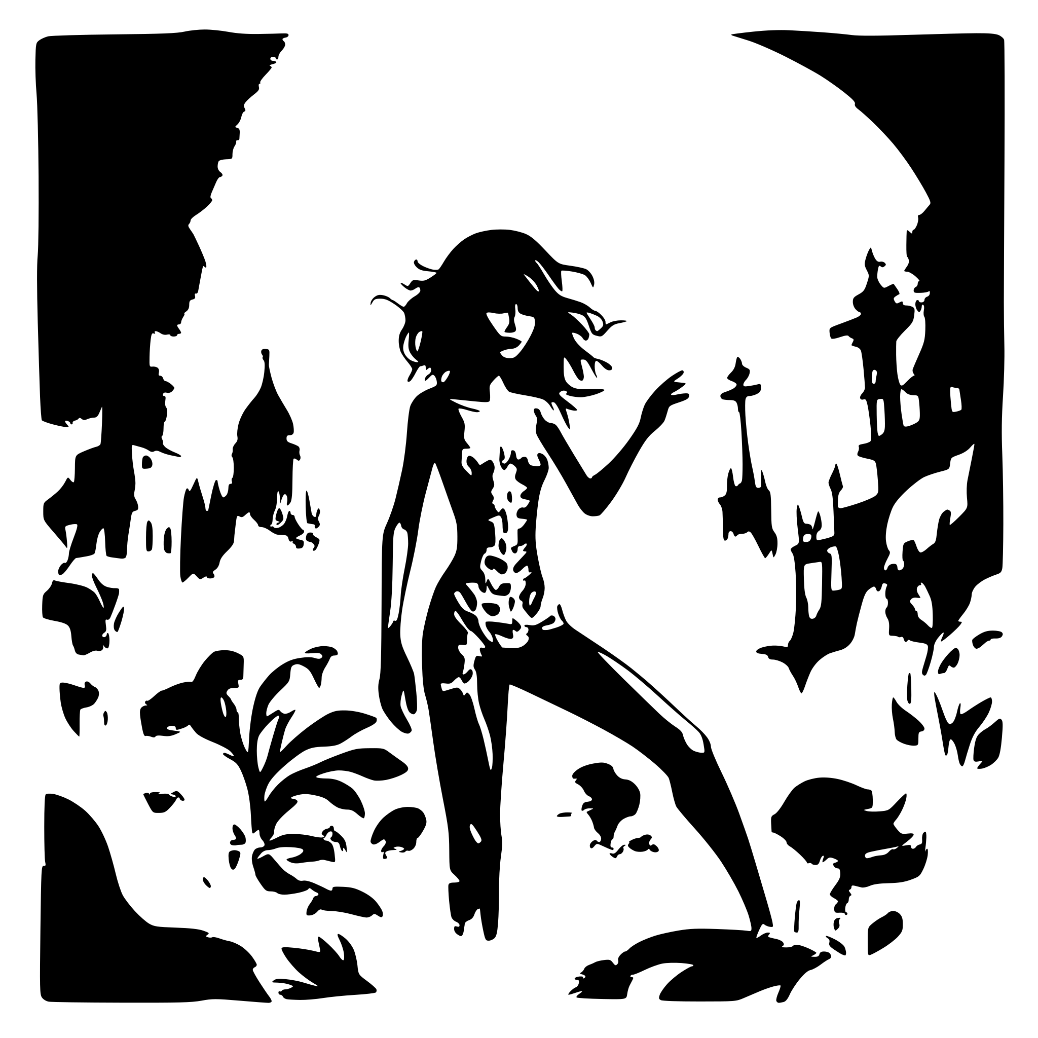 AI-generated SVG of a skeletal mermaid surrounded by drowned men amidst with the steeples of a  drowned and ruined city