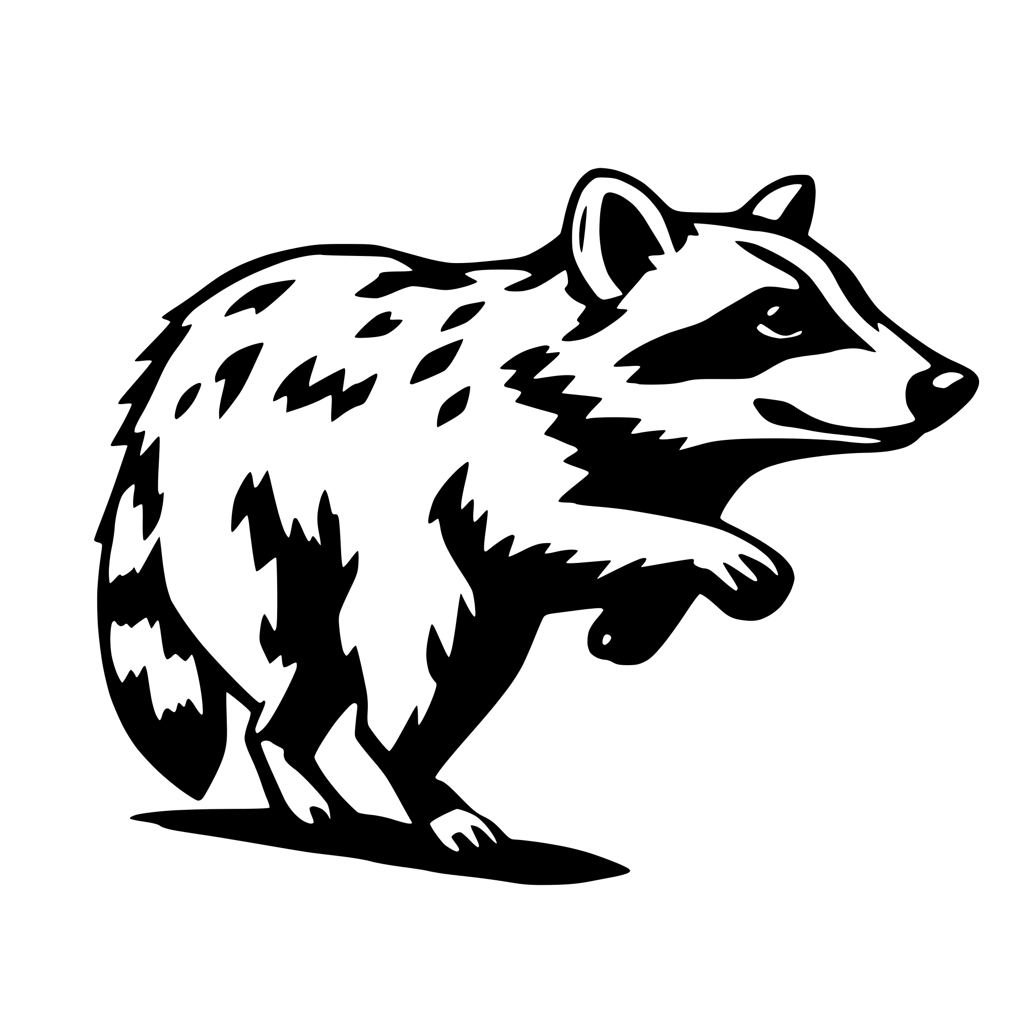 AI-generated SVG of '2D outline of a racoon running, right profile, simple'