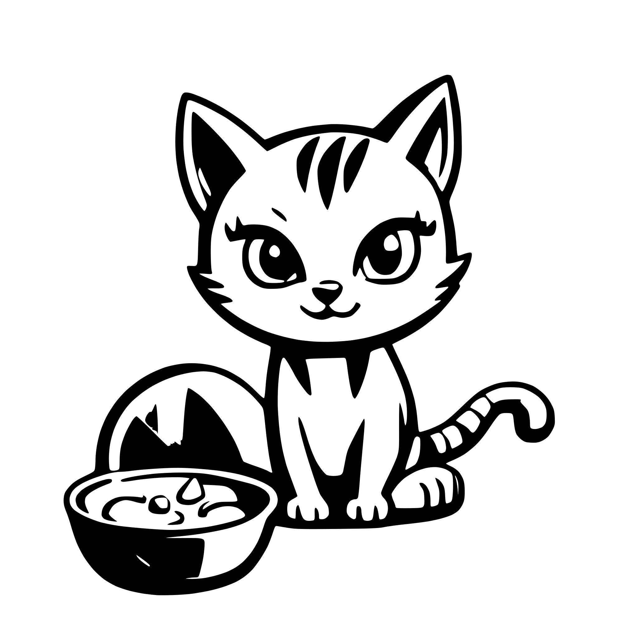 AI-generated SVG of a Süße Katze mit einem Futternapf neben ihr auf dem boden