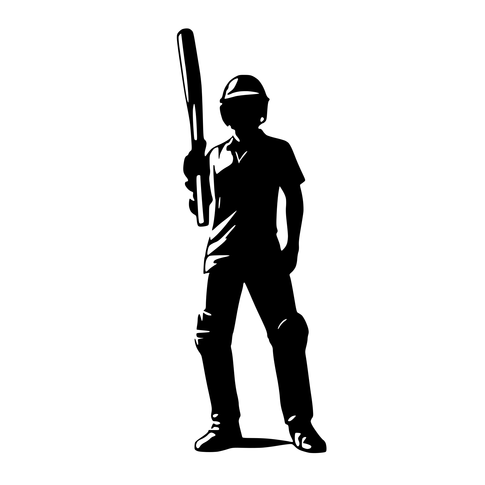 AI-generated SVG of a a silhouette in black colour of an indian batsmans full figure holding a cricket bat in cricket with a helmet on his head, ready to make a cover drive