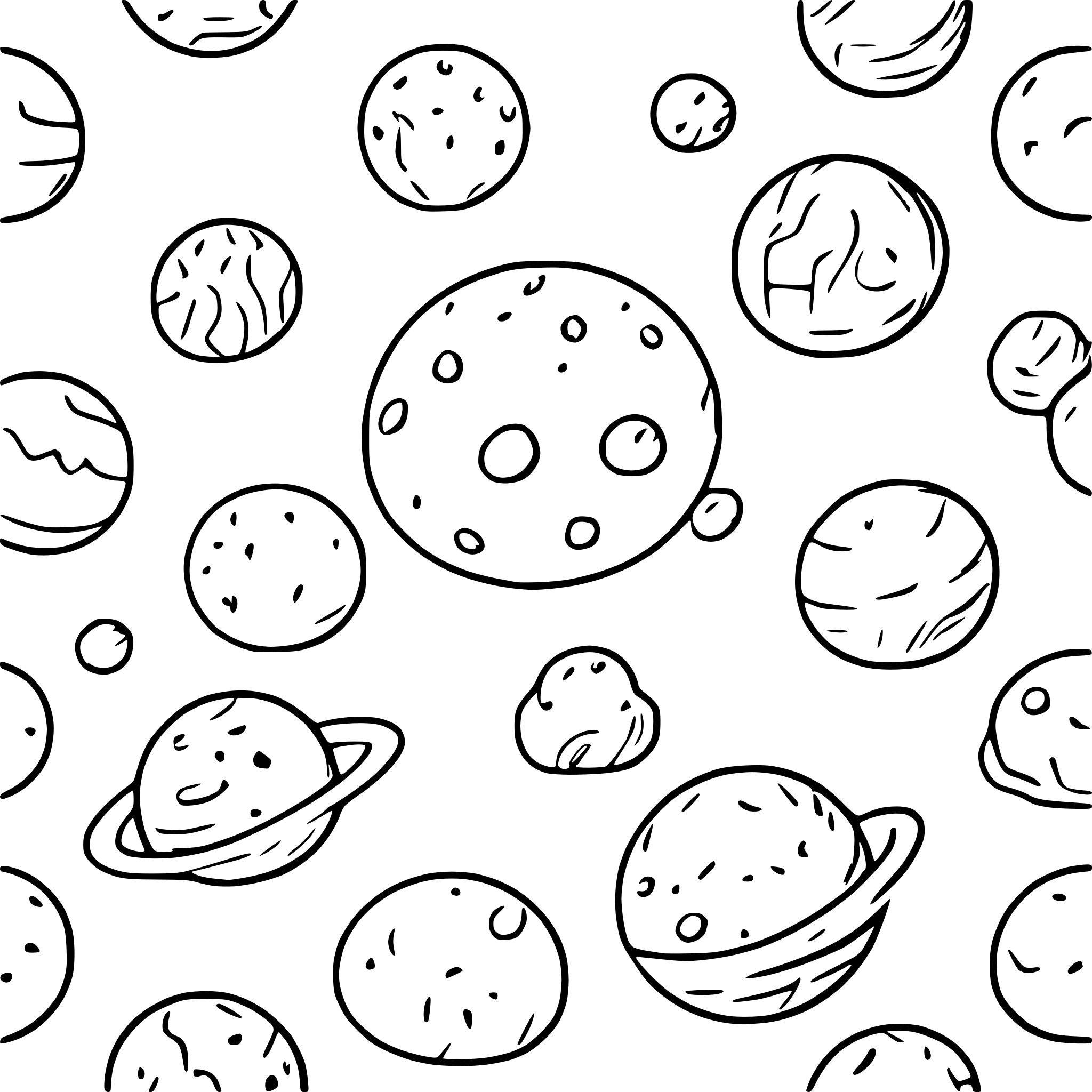 AI-generated SVG of a planets, galaxies, stars, comets, asteroids, white background