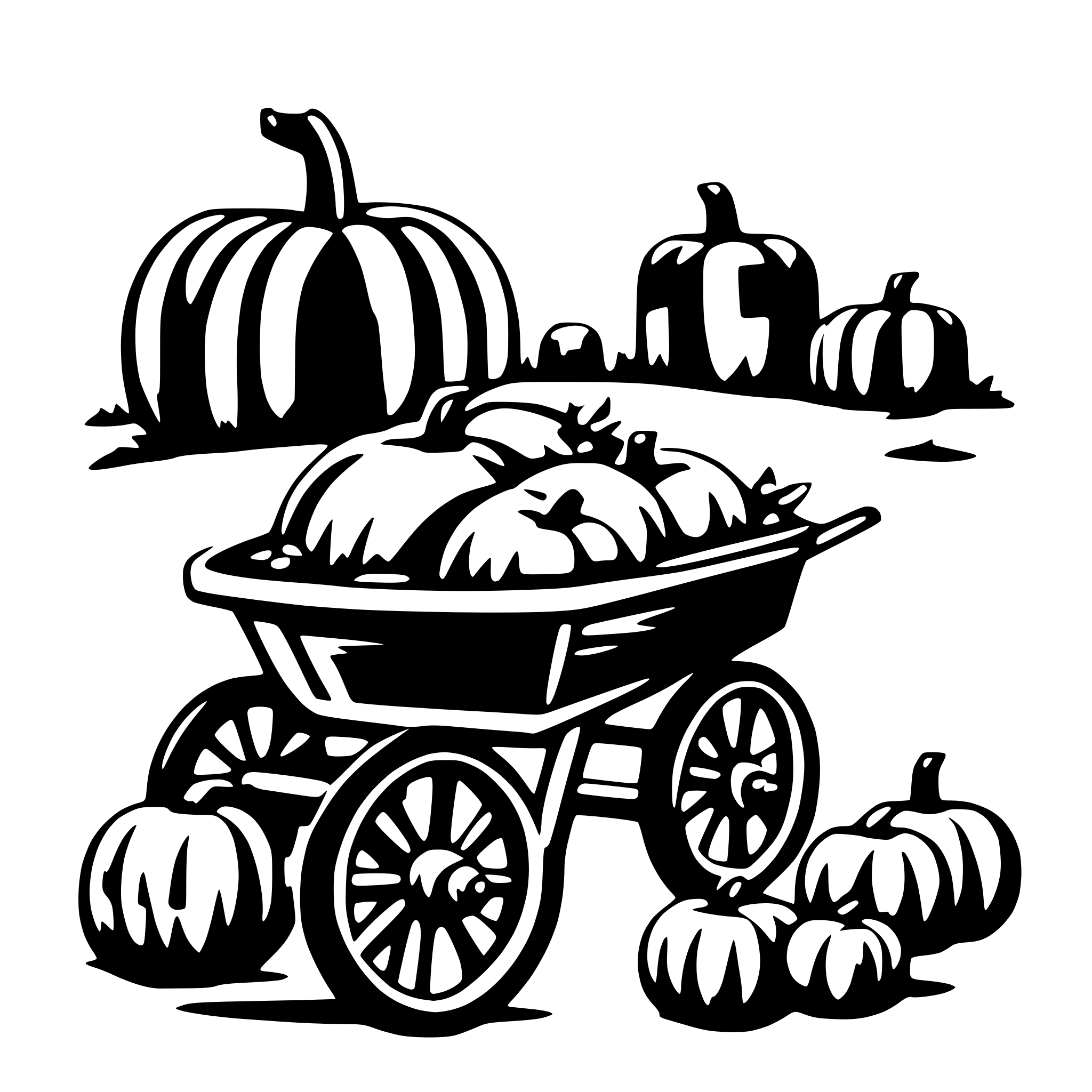 AI-generated SVG of 'wheelbarow with pumpkins'