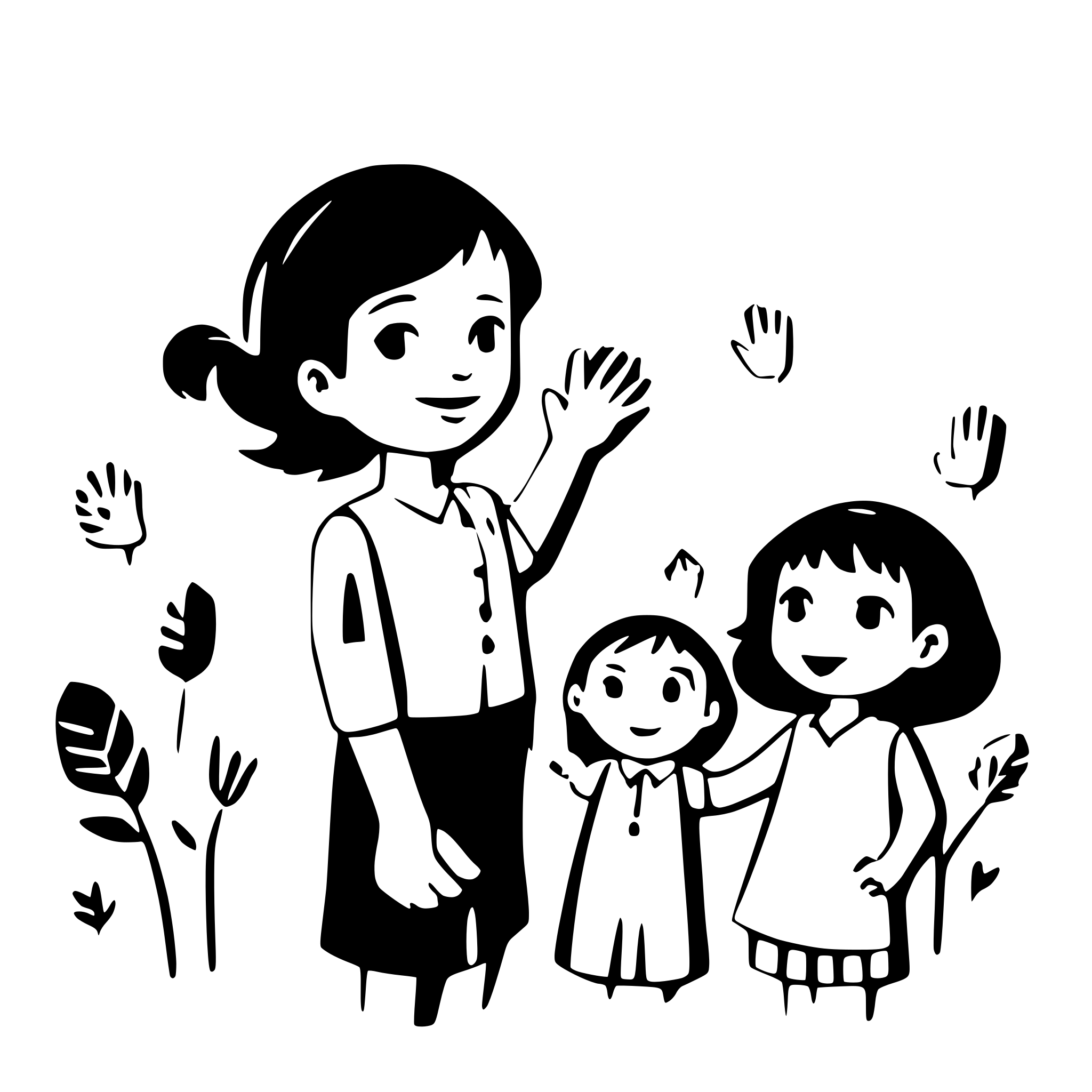 AI-generated SVG of a educator says goodbye to 8 children in the kindergarden