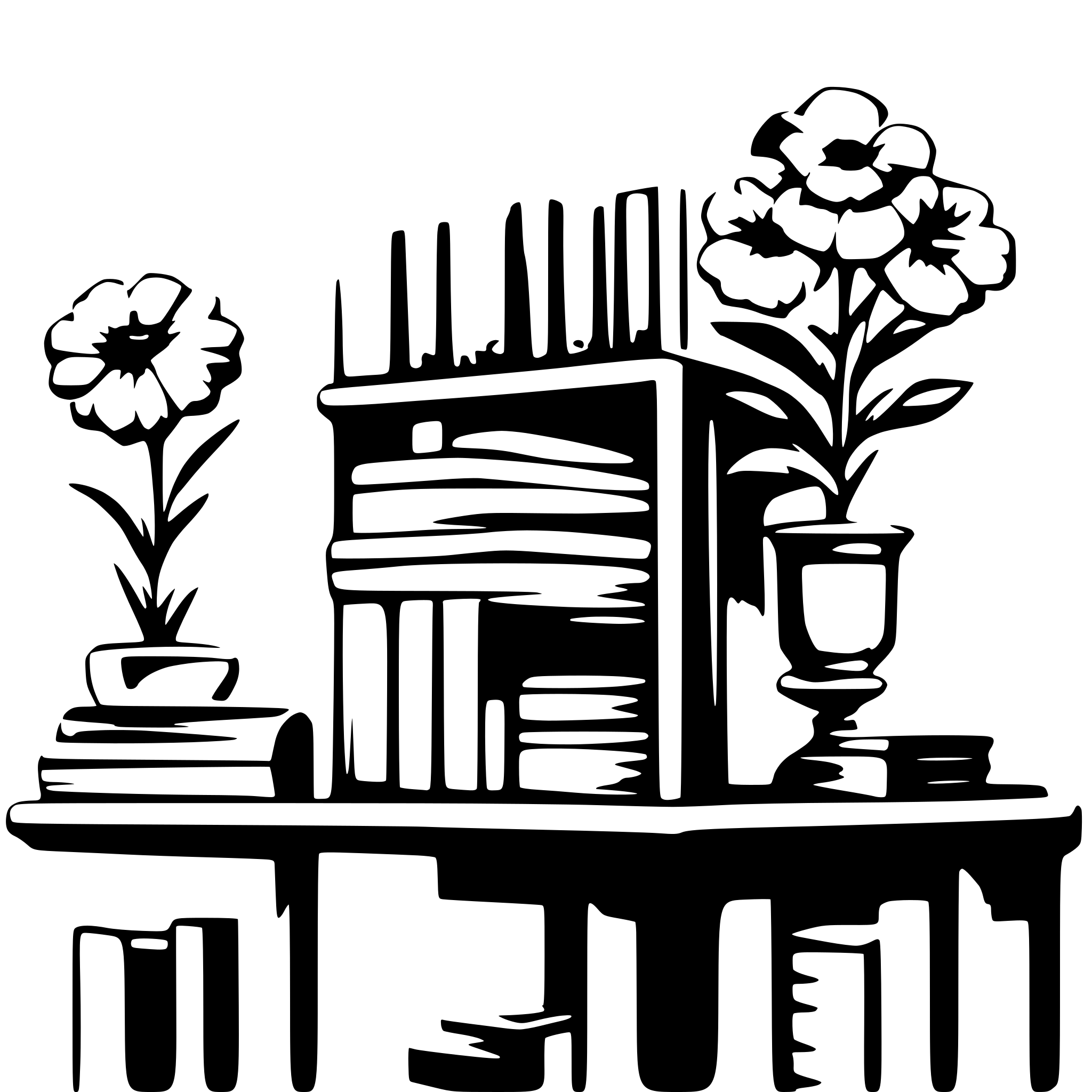AI-generated SVG of a 11 books vertical on shelf with surrounding flowers AI-generated SVG of a 11 books vertical on shelf with surrounding flowers