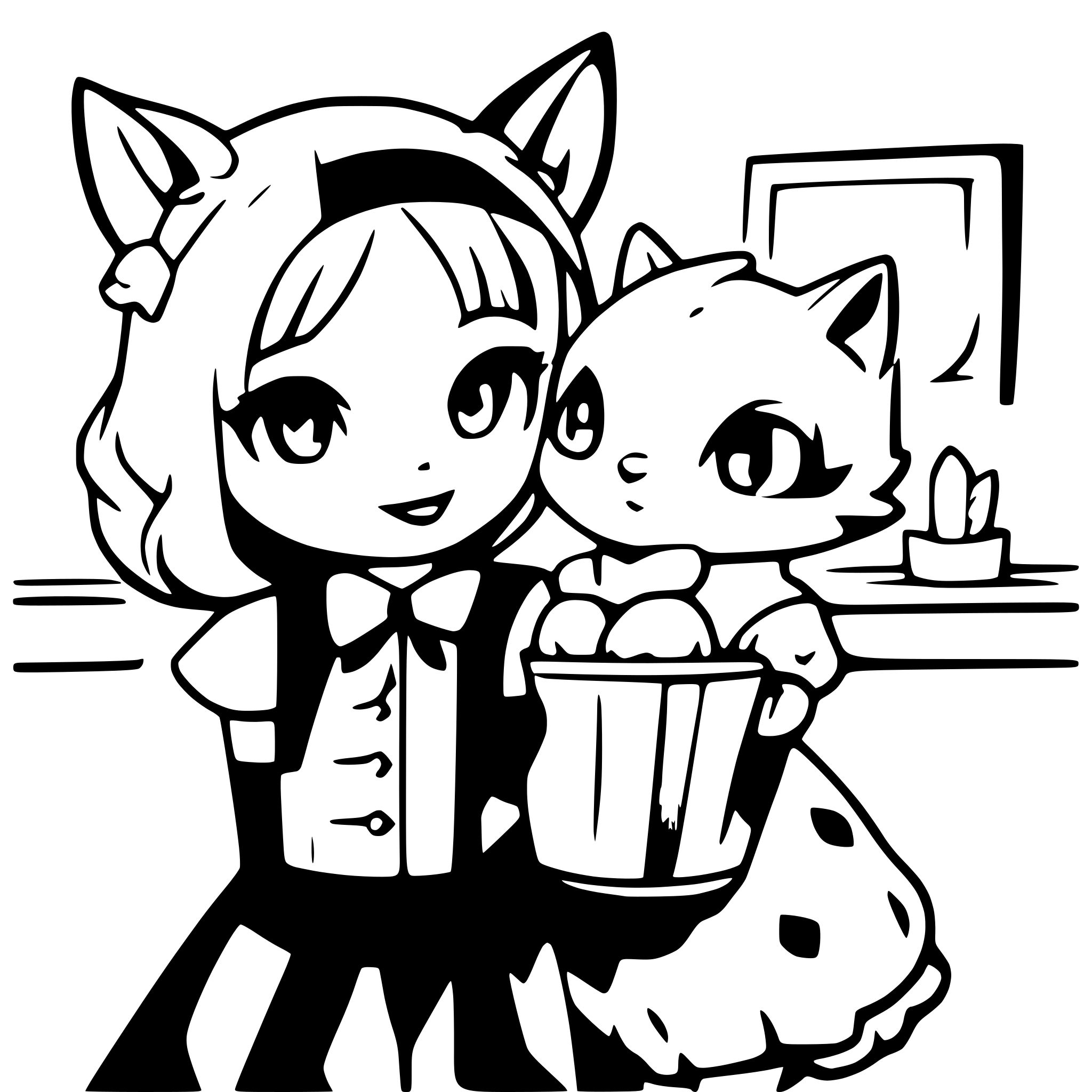 AI-generated SVG of a A cat-girl in a maid costume with a plush cat in his hands