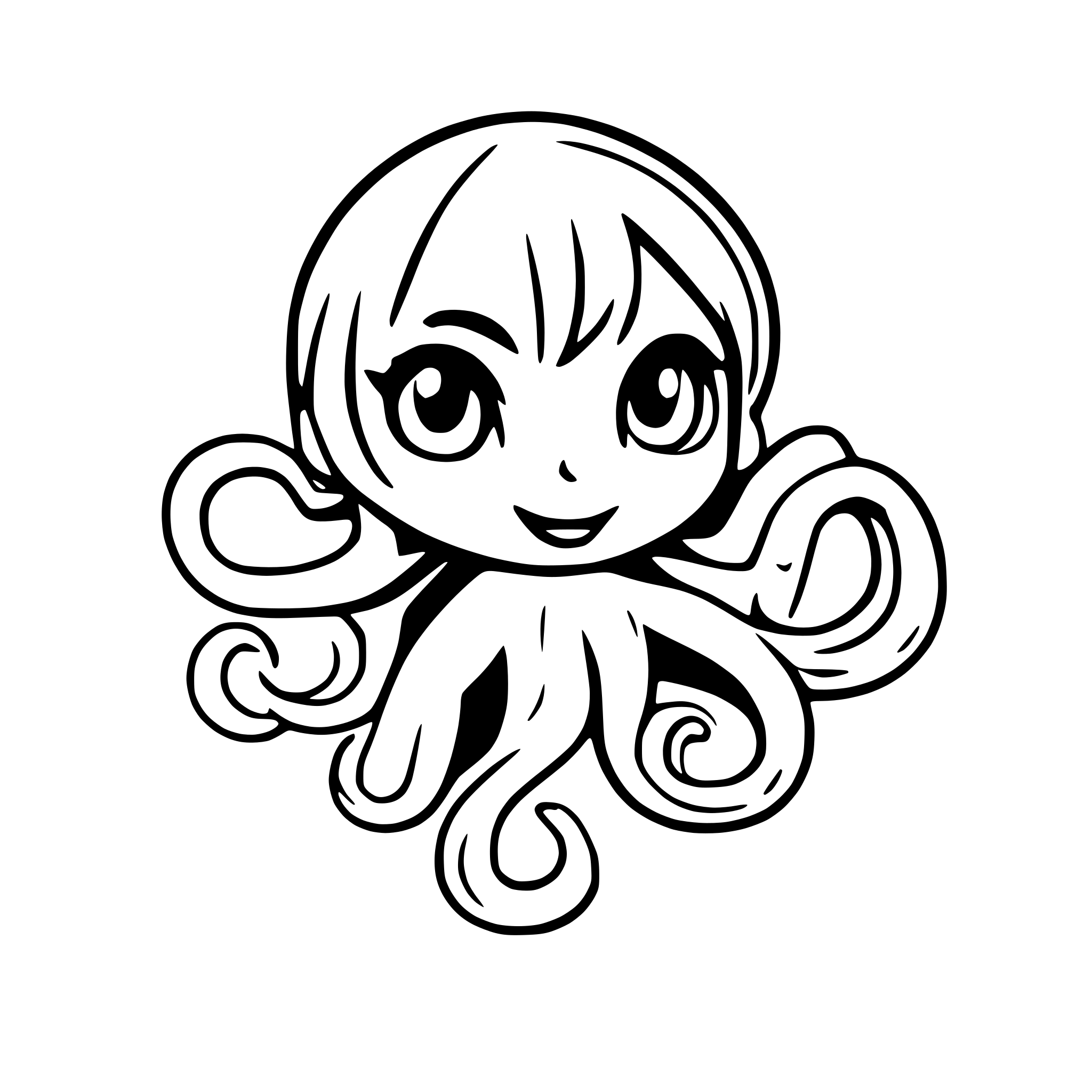 AI-generated SVG of a cartoon female octopus more detail and eight tenacles