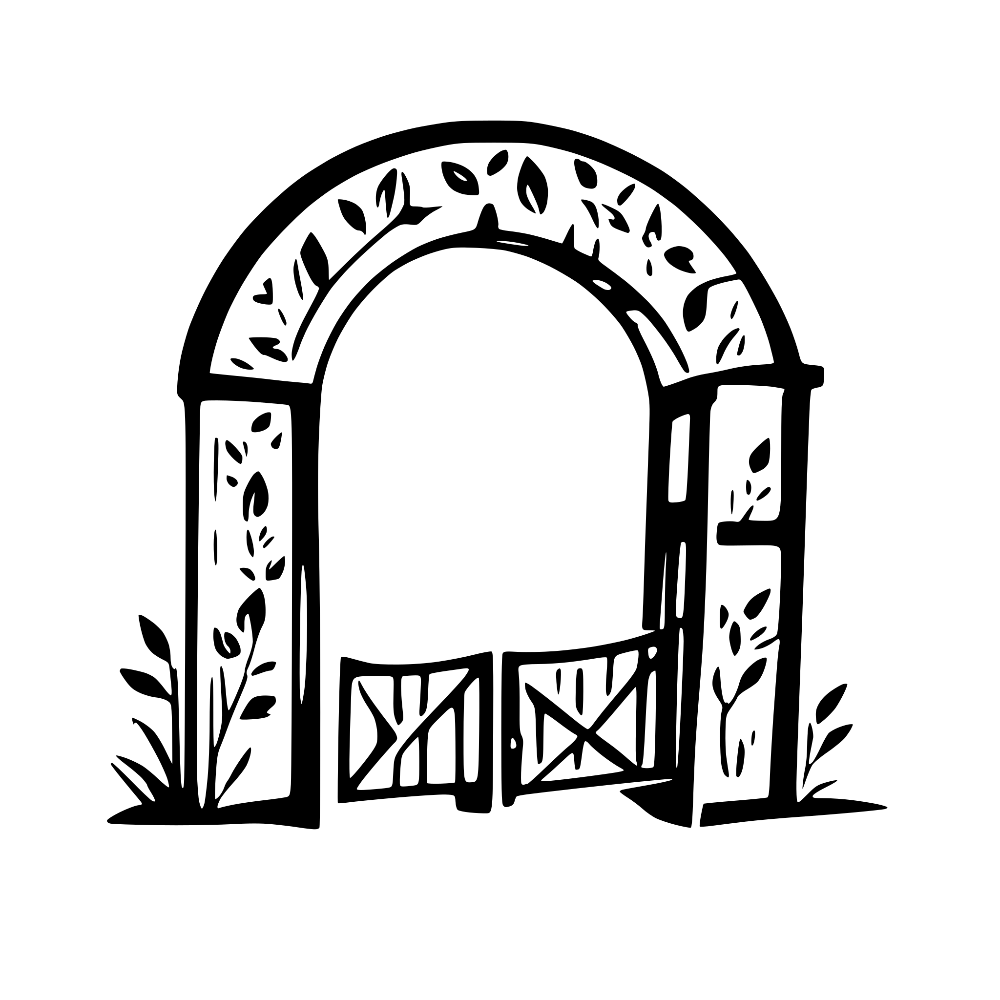 AI-generated SVG of 'a romantic open gate with flower wreaths'