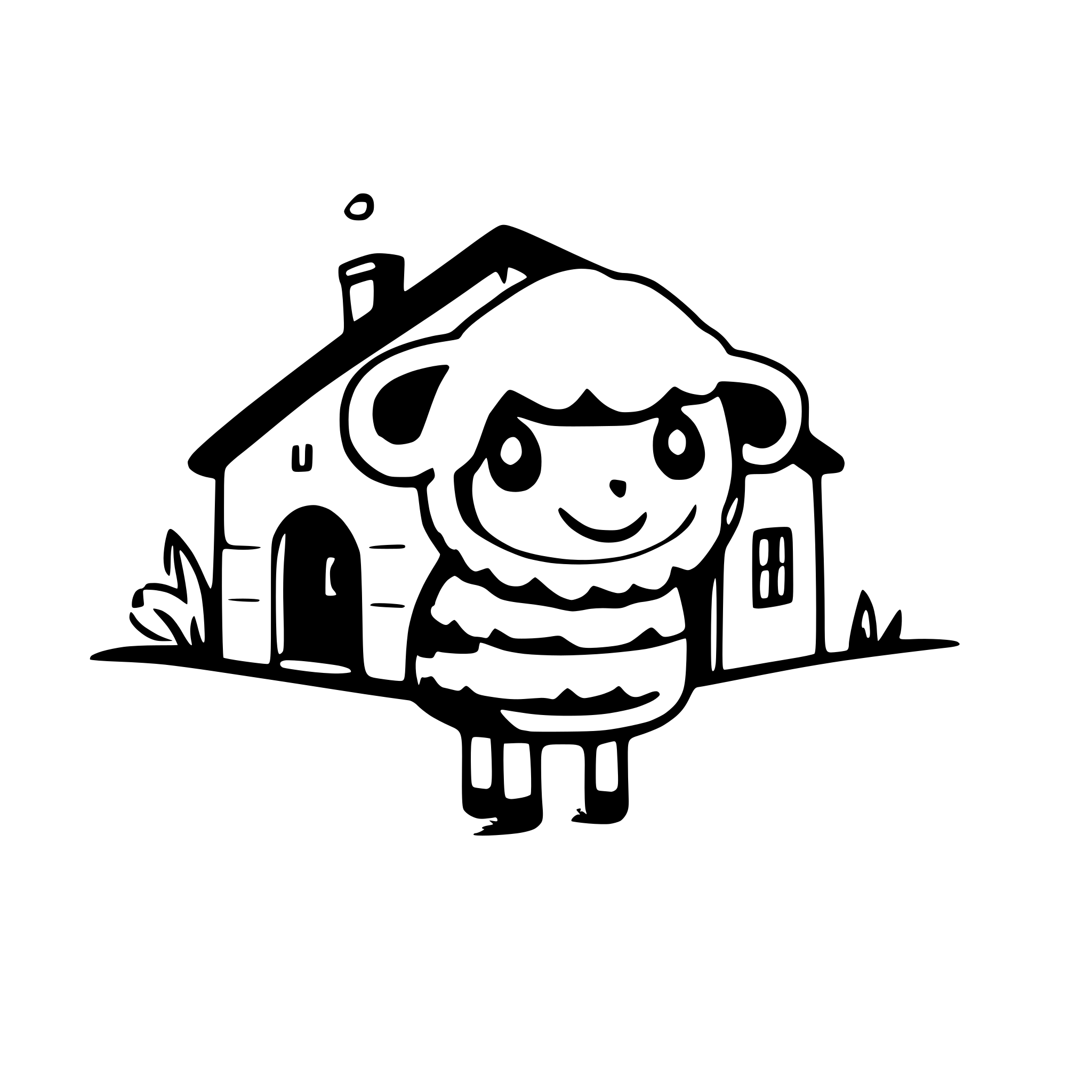 AI-generated SVG of a a cute sheep celebrating in front of a small house