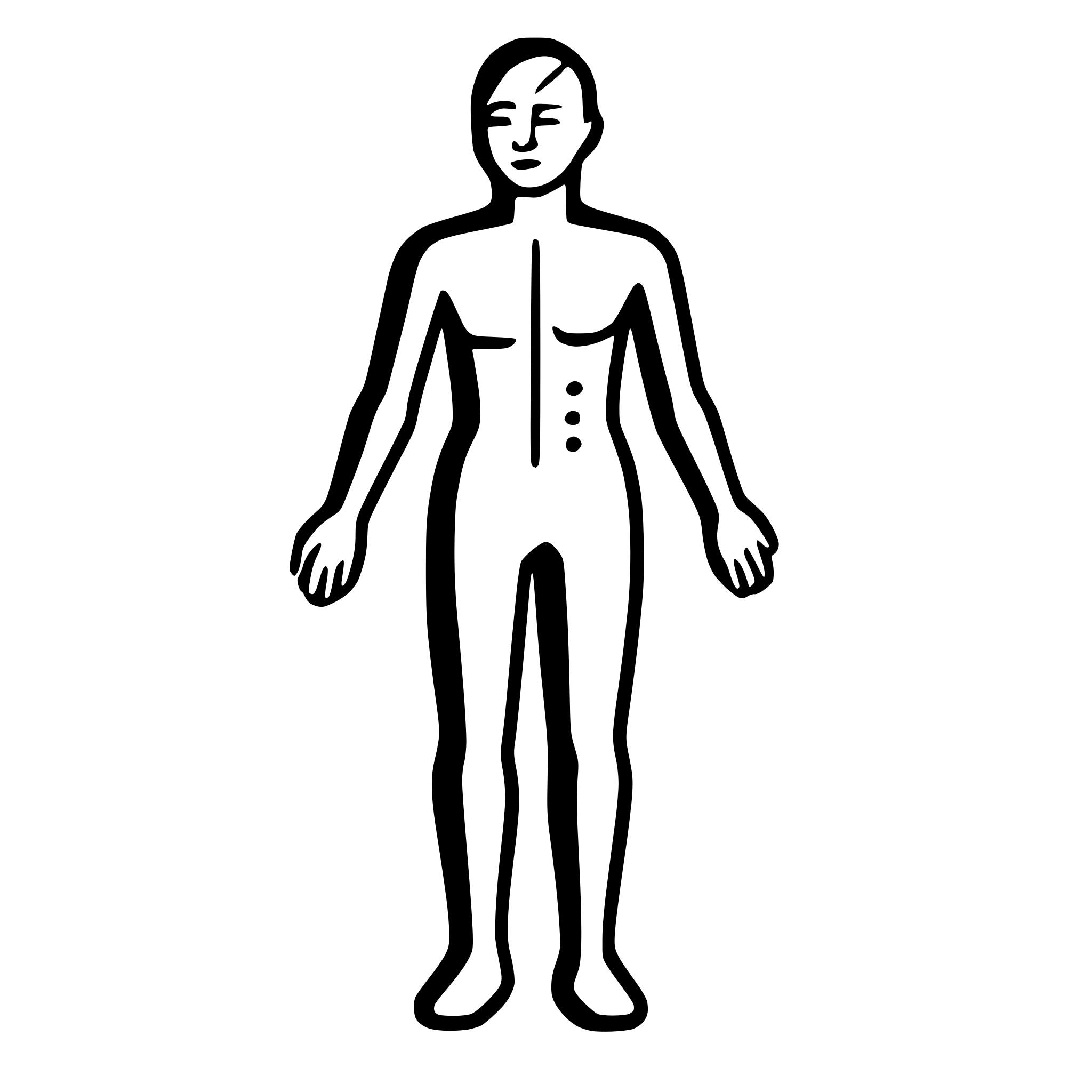 AI-generated SVG of a minimalist medical human body outline diagram, front view, black lines on white background, similar to injury documentation chart, no internal details, clean simple lines, technical drawing style, medical documentation style, male body