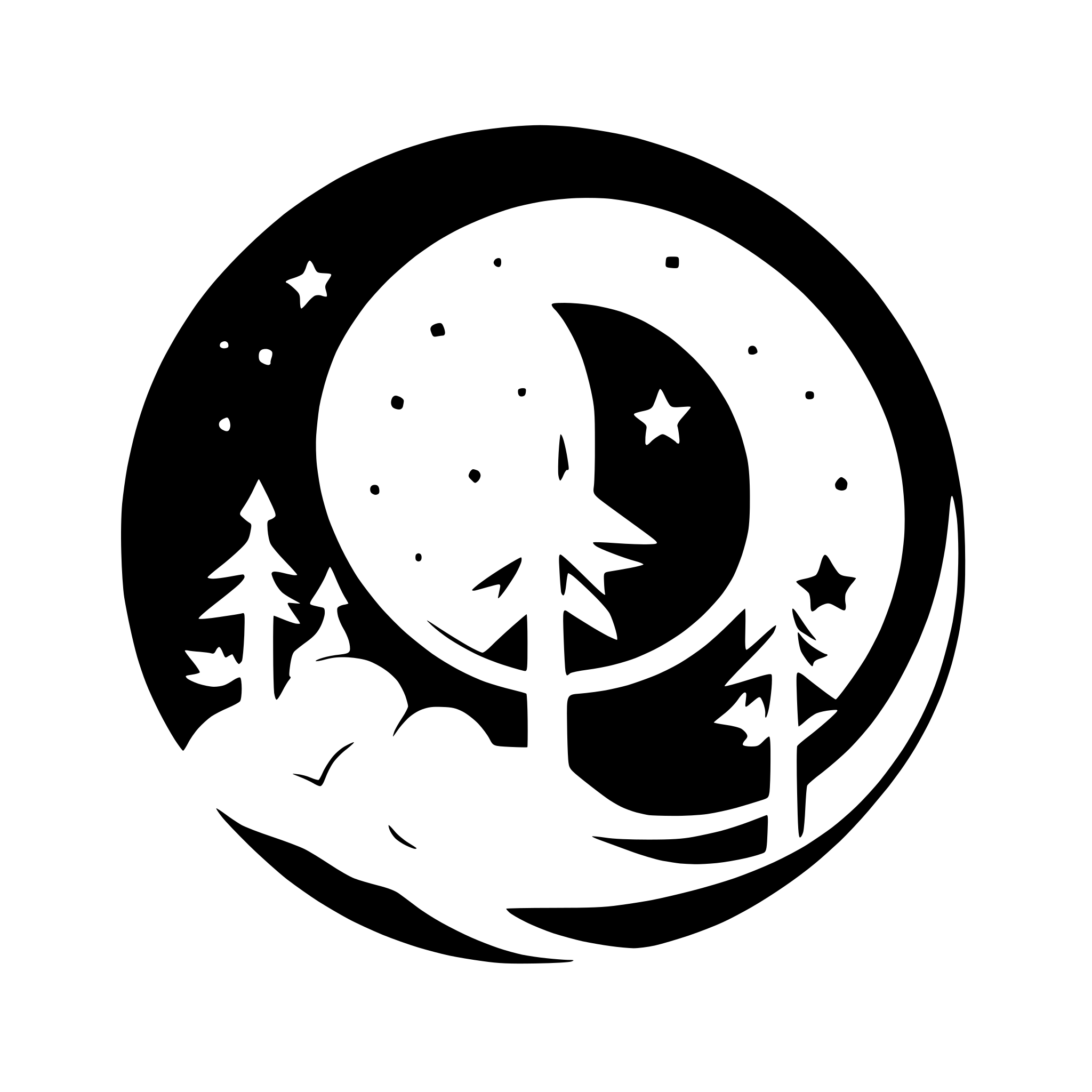 AI-generated SVG of 'moon with dangling stars'