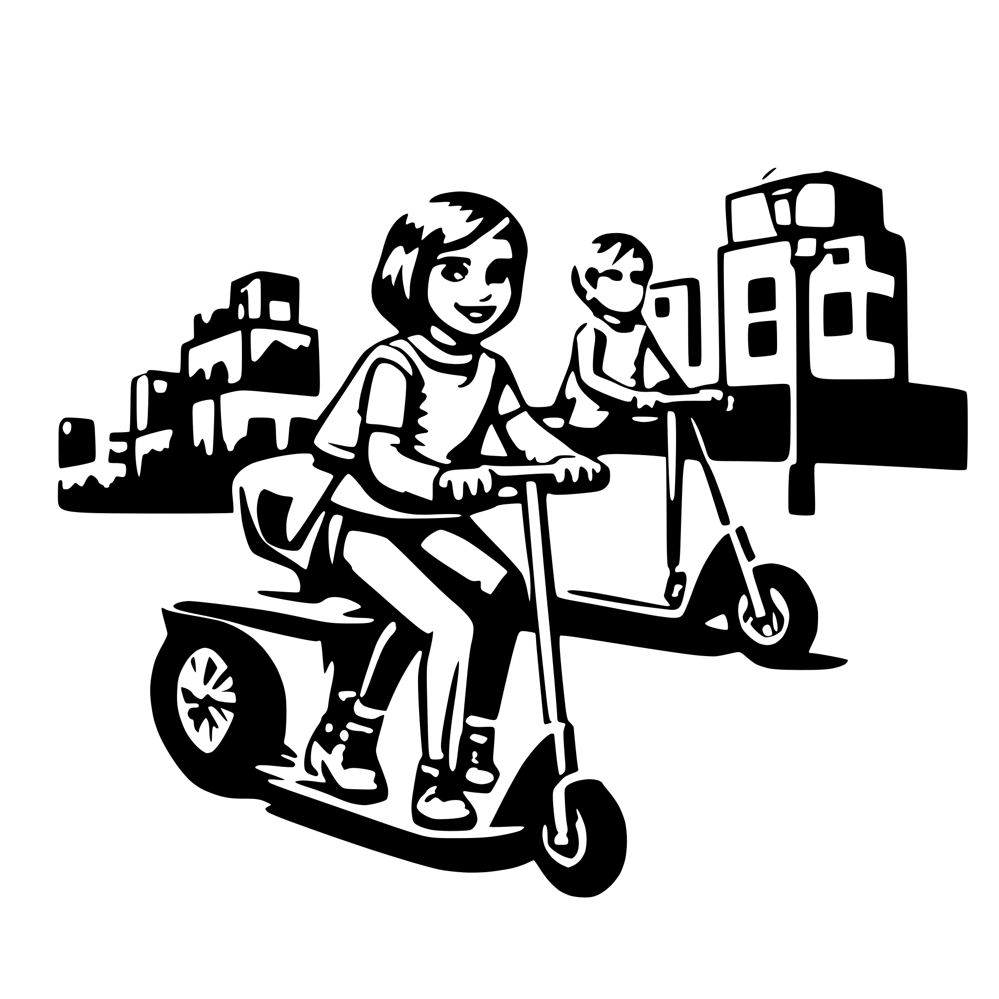 AI-generated SVG of 'kids with scooters'