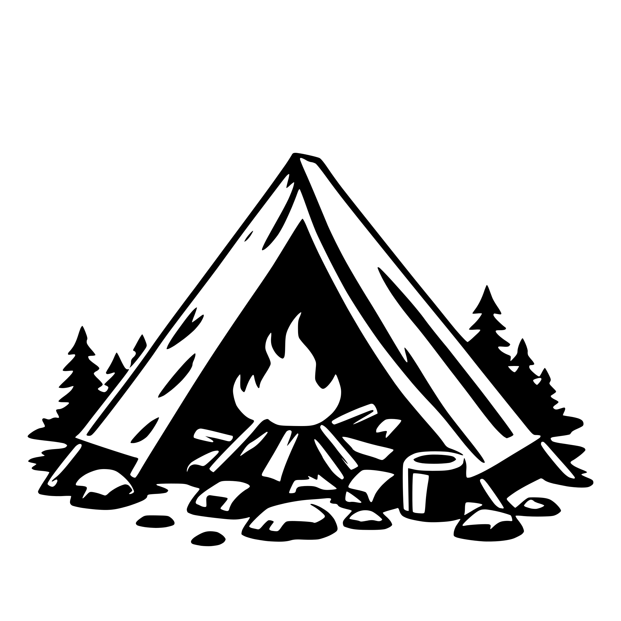 AI-generated SVG of a campfire and tent