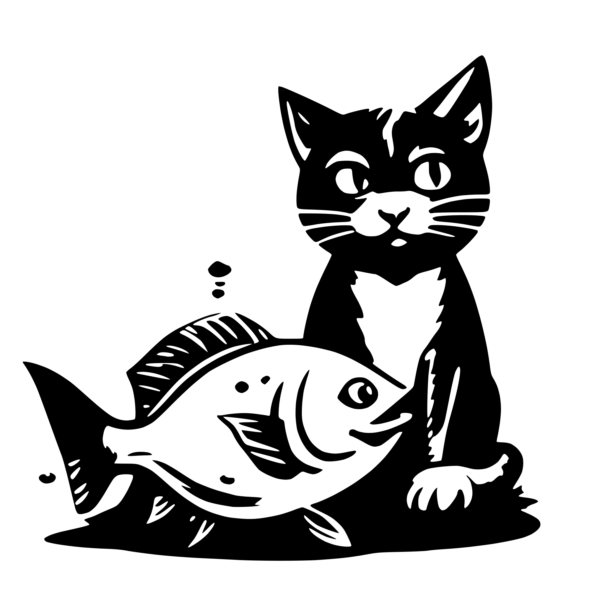AI-generated SVG of a Cranky cat holding a fish