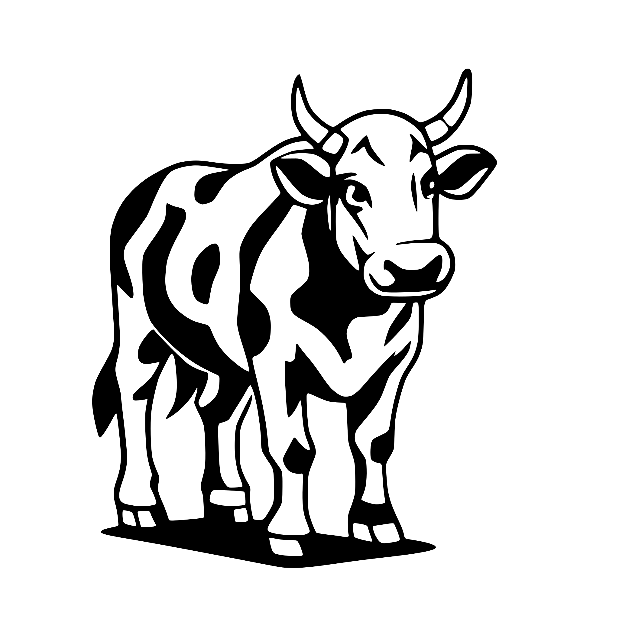AI-generated SVG of a cow in full side view. The cow stands naturally on a plain background, showing its entire body profile from head to tail.