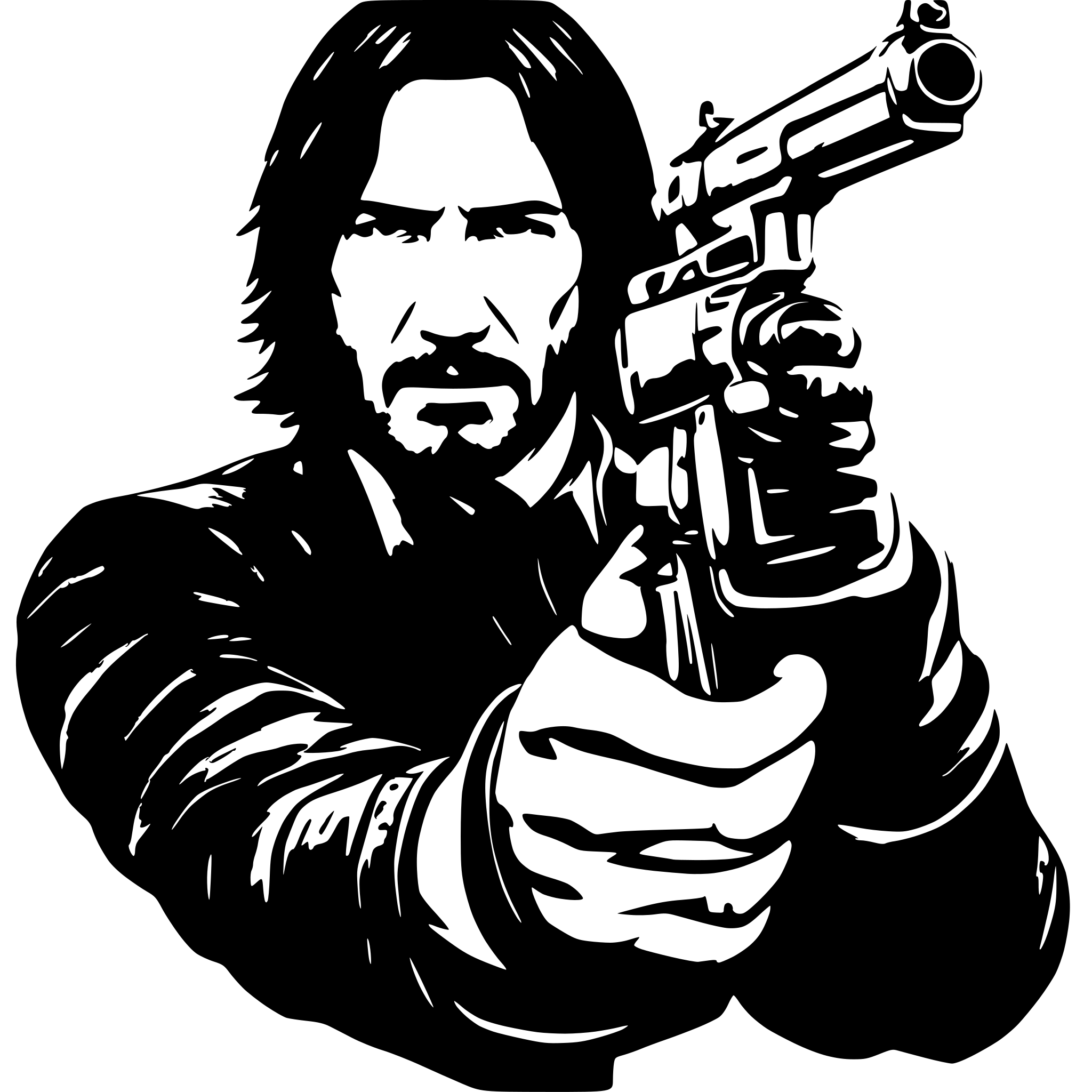 AI-generated SVG of a John wick hold a gun highly detailed