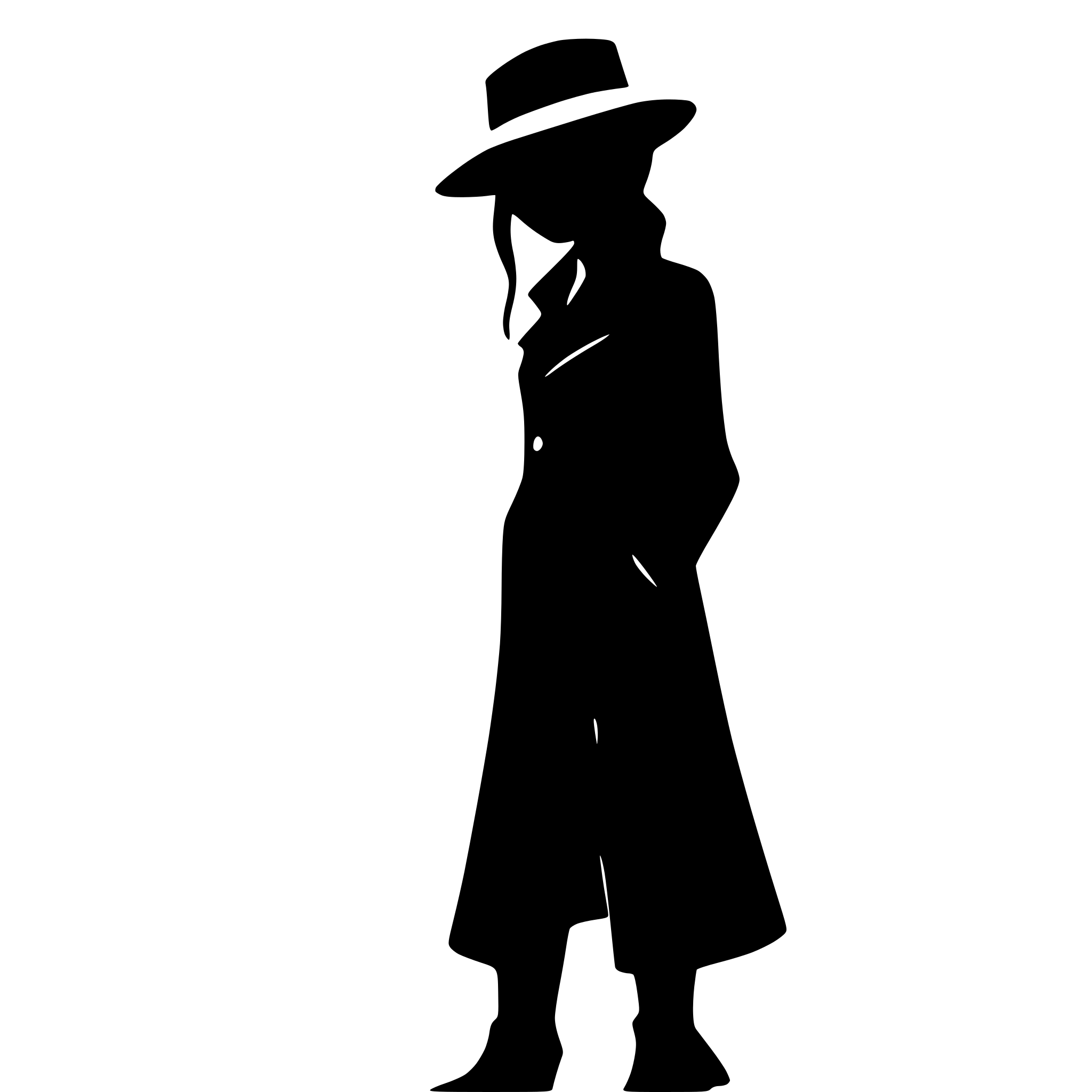 AI-generated SVG of a detective silhouette head to toe female in a trench coat fedora whole body