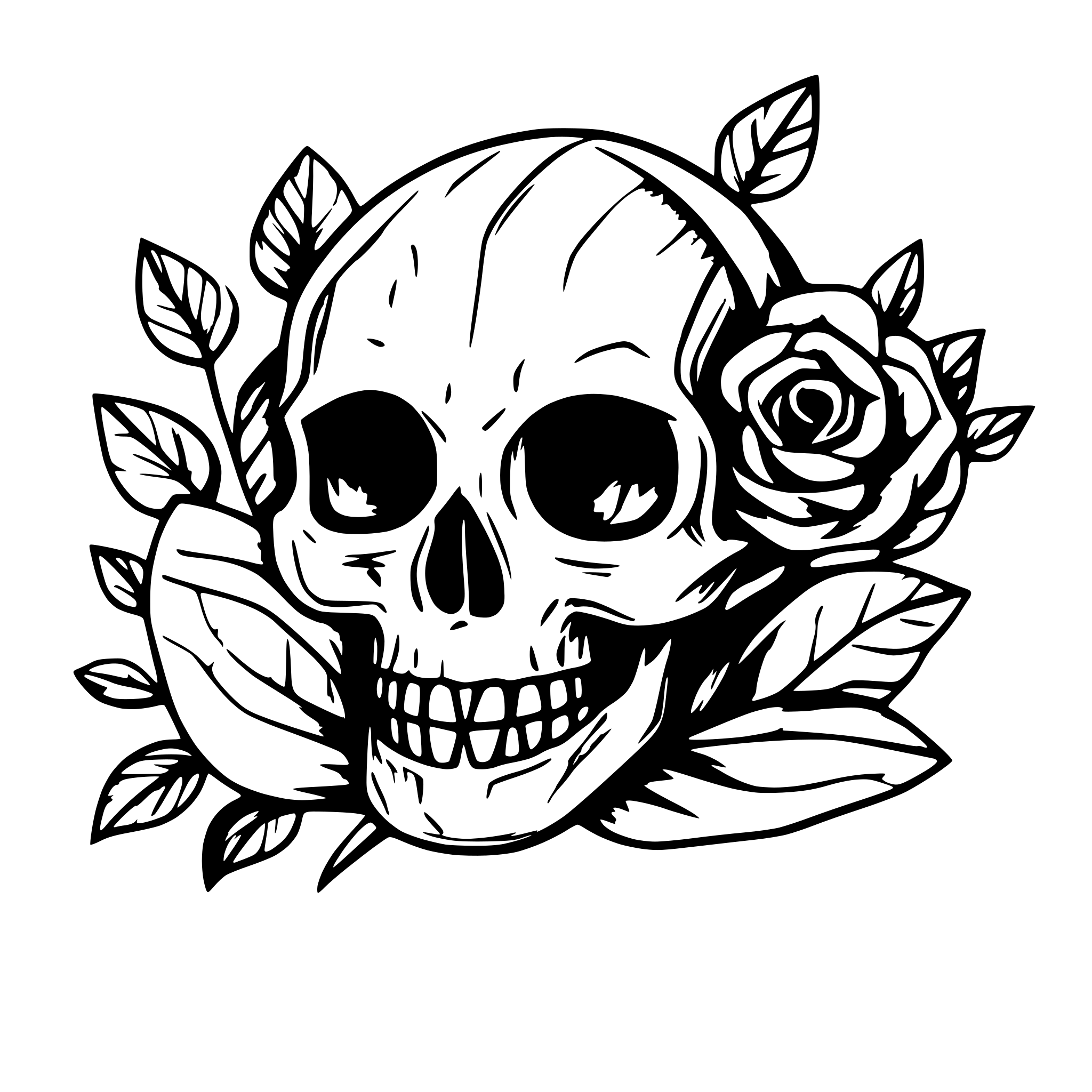 AI-generated SVG of a skull and rose