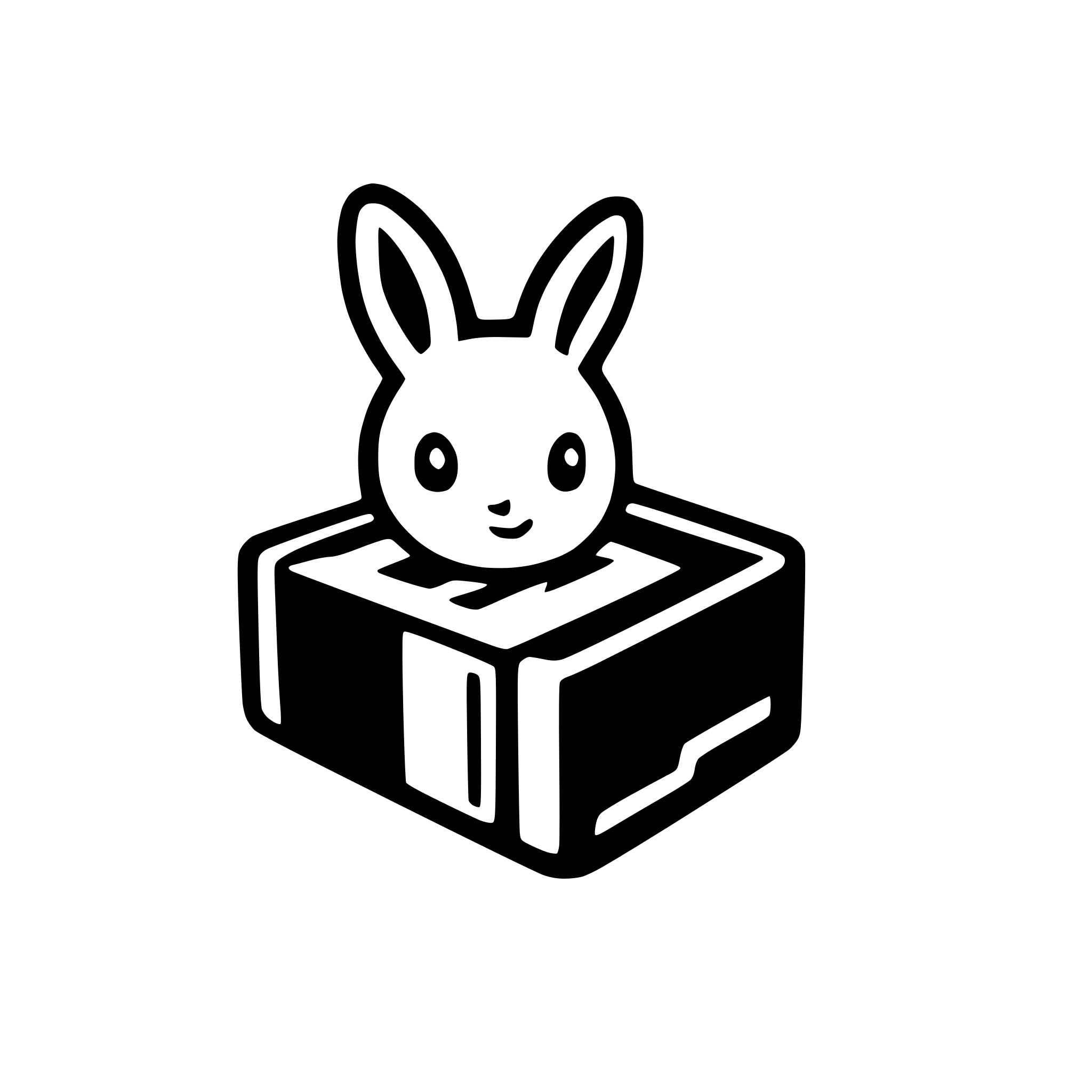 AI-generated SVG of a Generate me a png file. The idea is a rabbit and a storage drive, it should be a square icon (500x500px), no border, it should be abstract, no rabbit facial details.