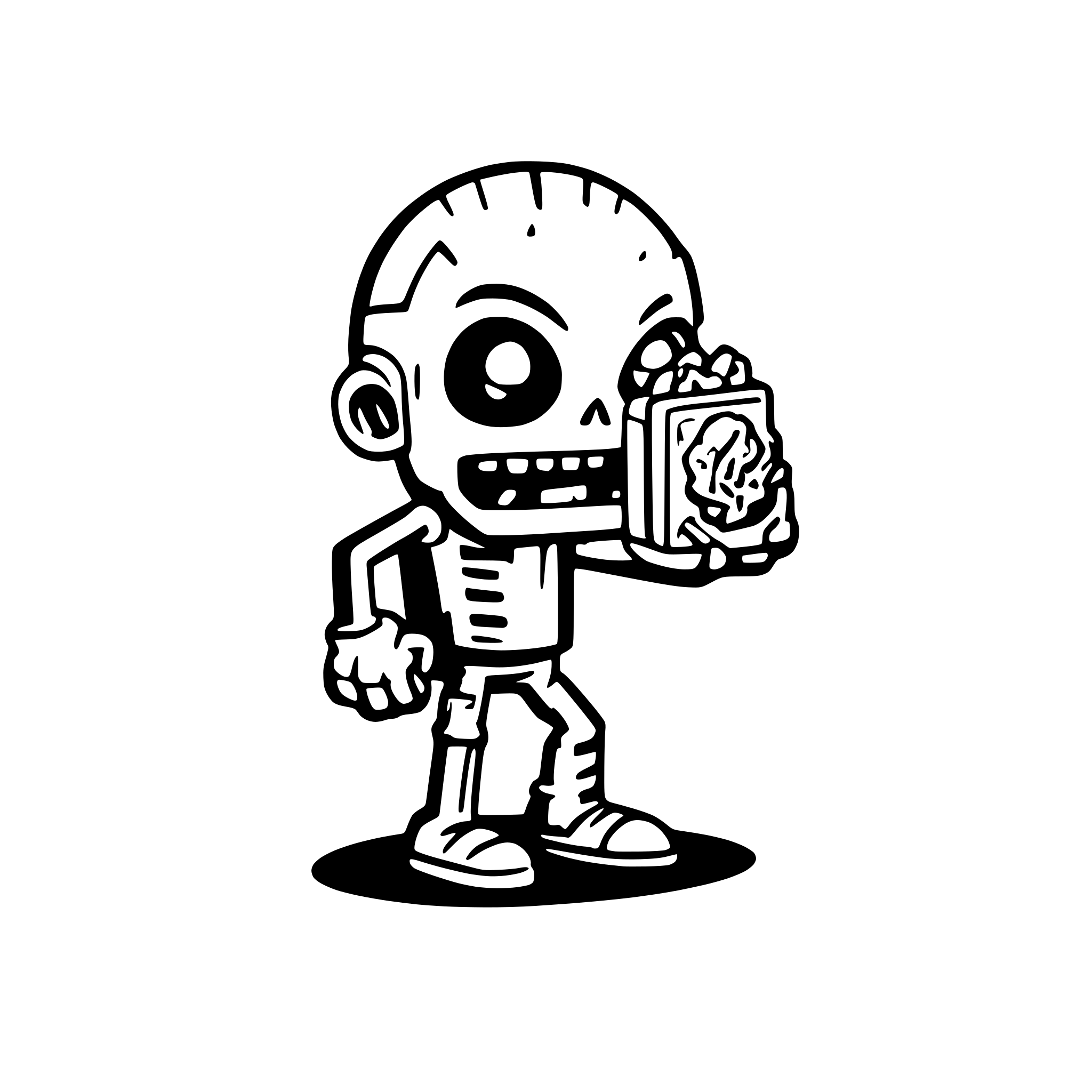AI-generated SVG of a A cartoon zombie eating a cpu like it is a brain