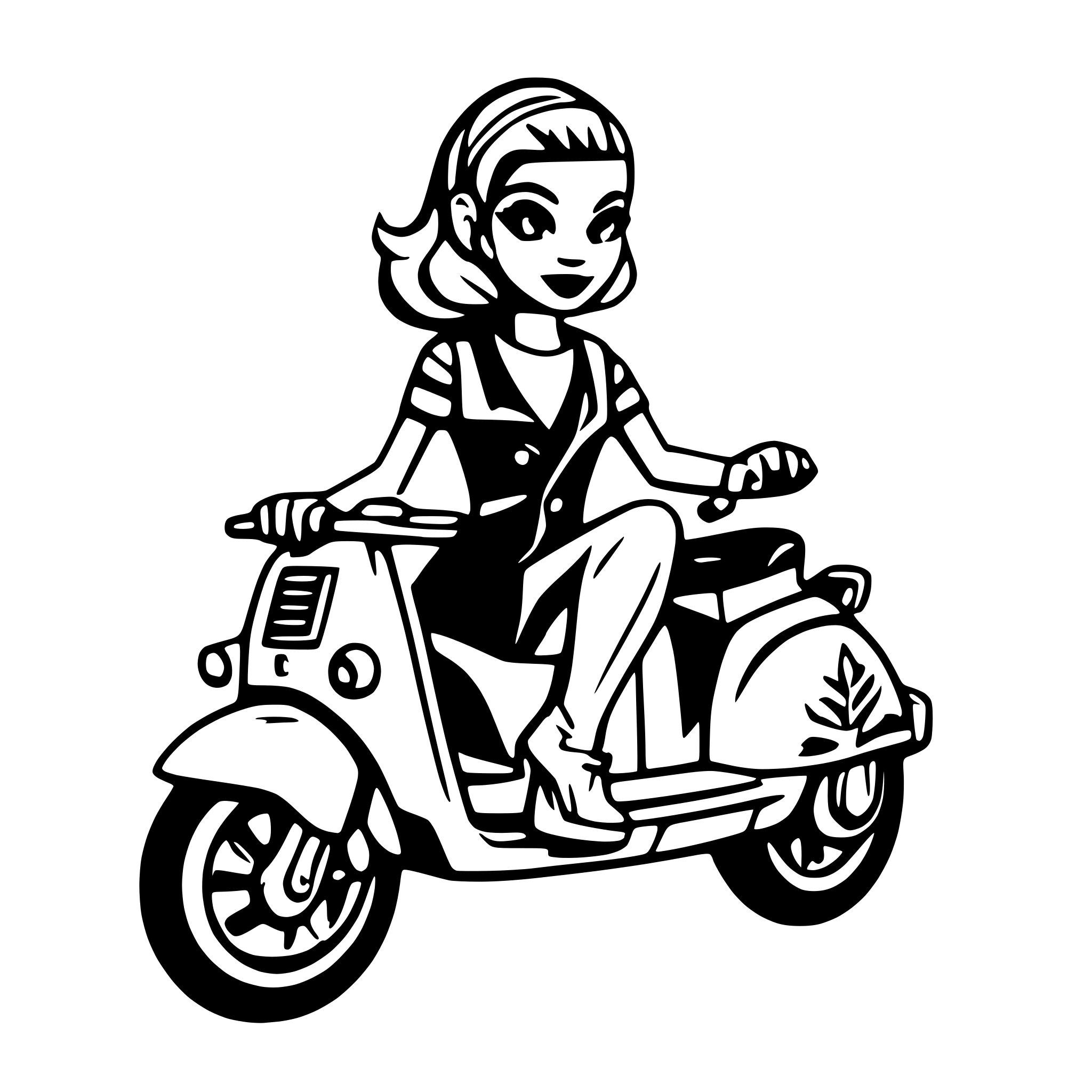 AI-generated SVG of a Woman on a vespa Rockabilly