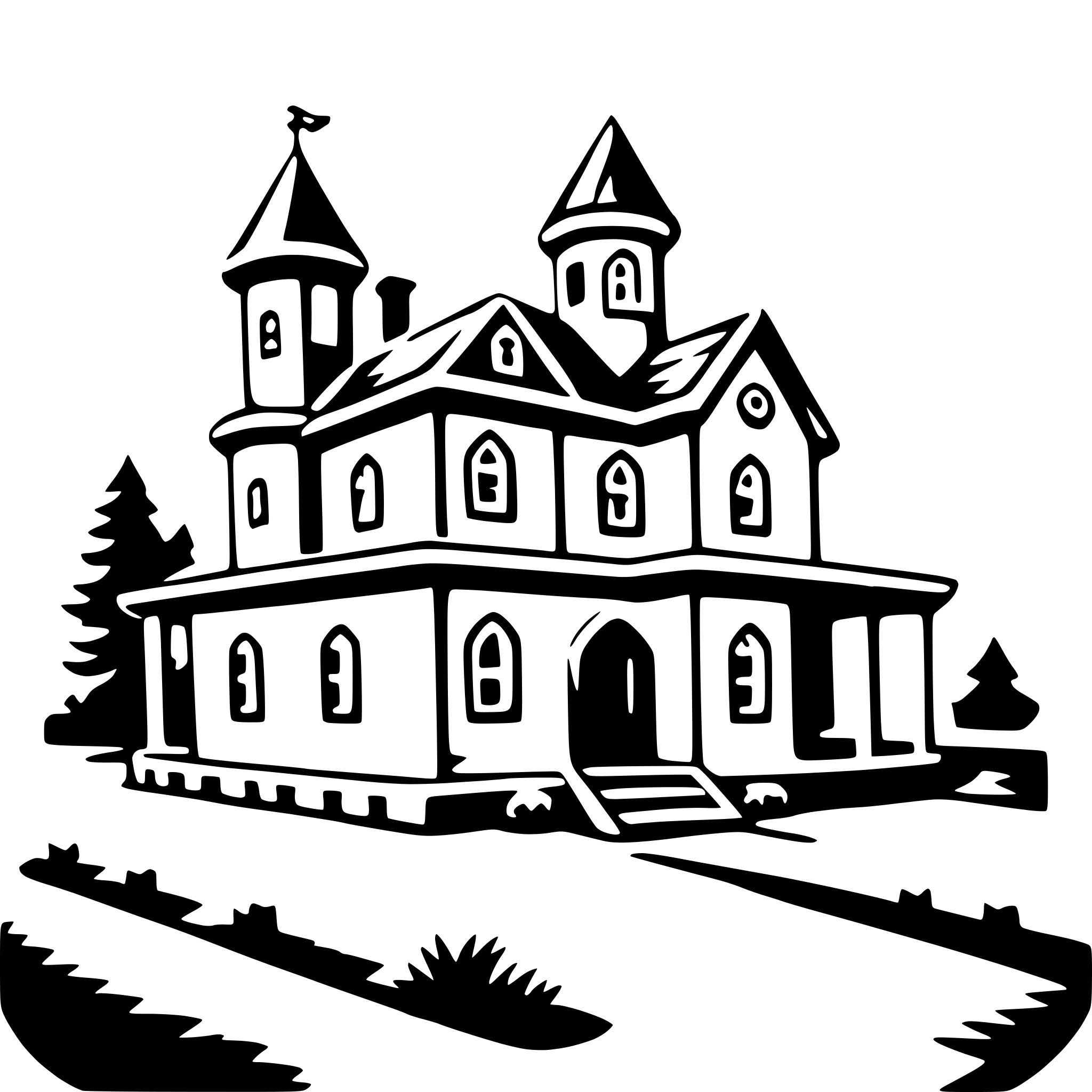 AI-generated SVG of a exploring haunted house