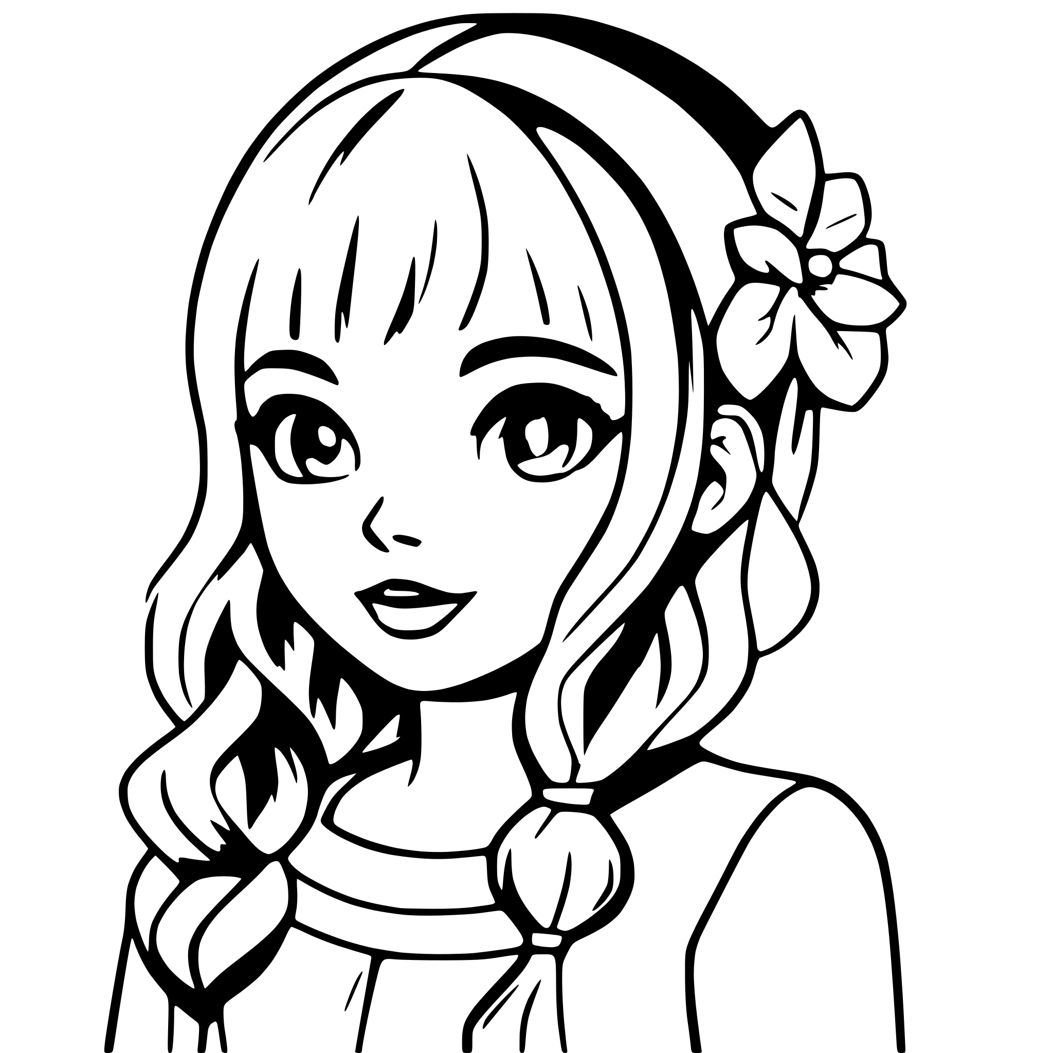 AI-generated SVG of 'cute girl only line art'
