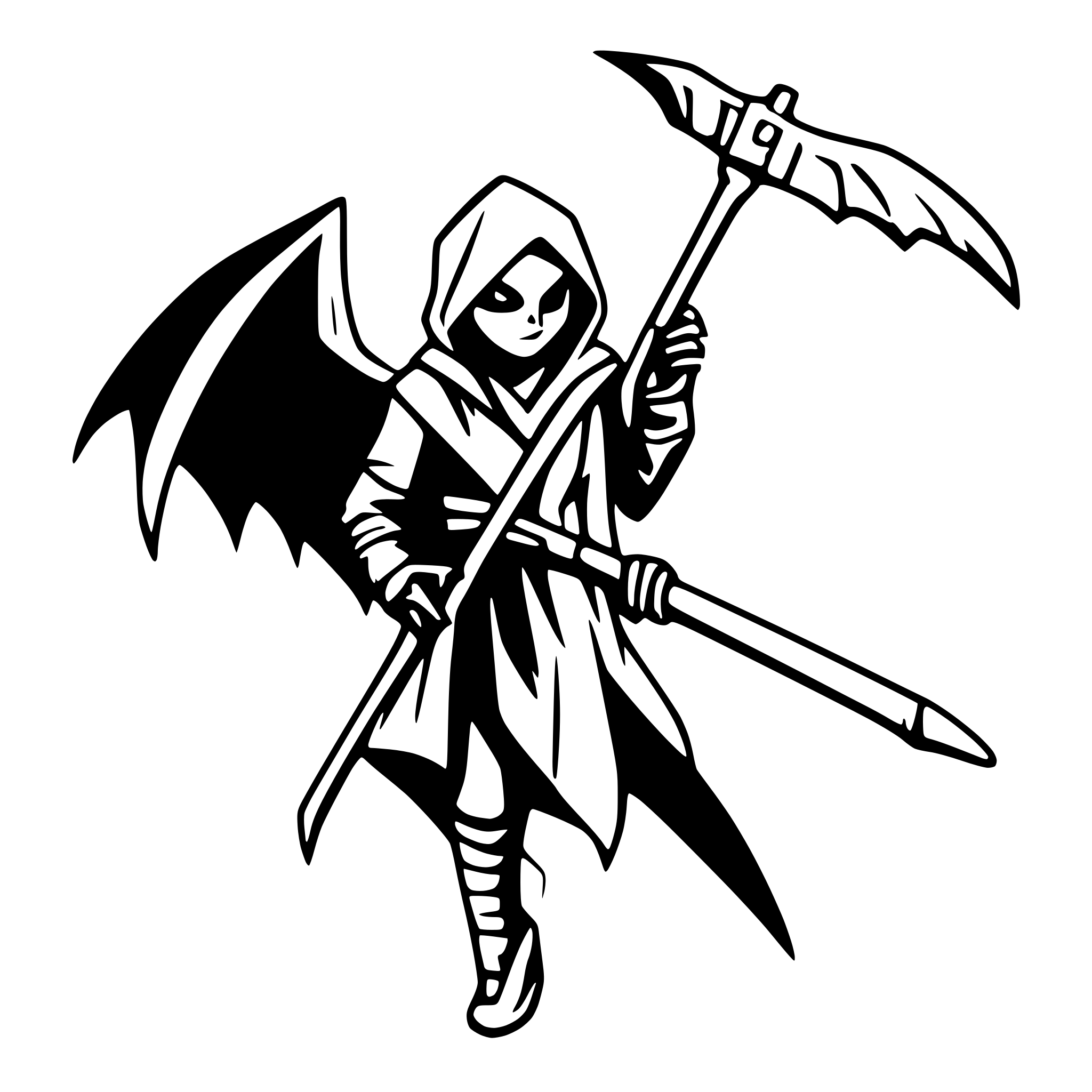 AI-generated SVG of 'Flying Grim Reaper with scythe'