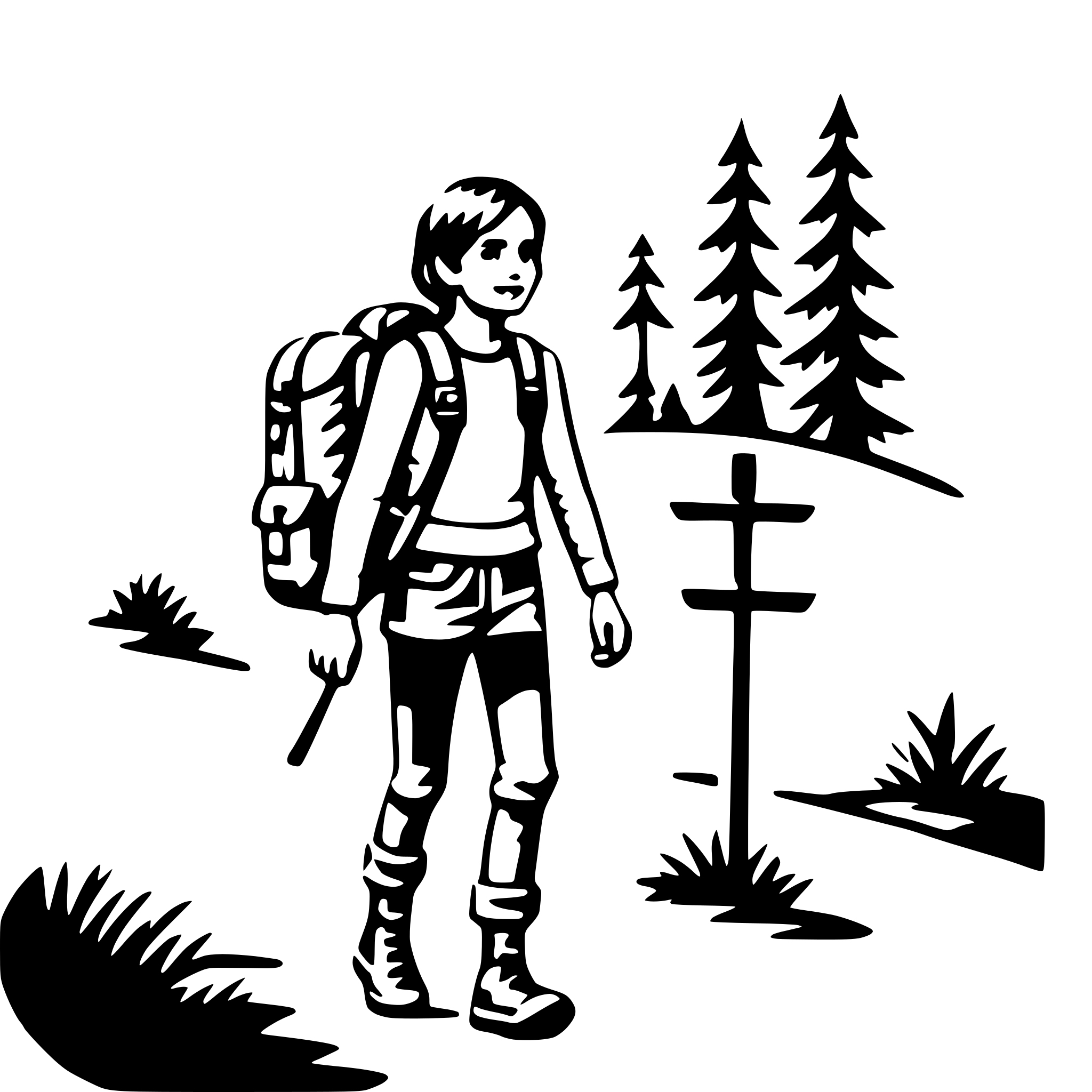 AI-generated SVG of 'hiking with backpack'