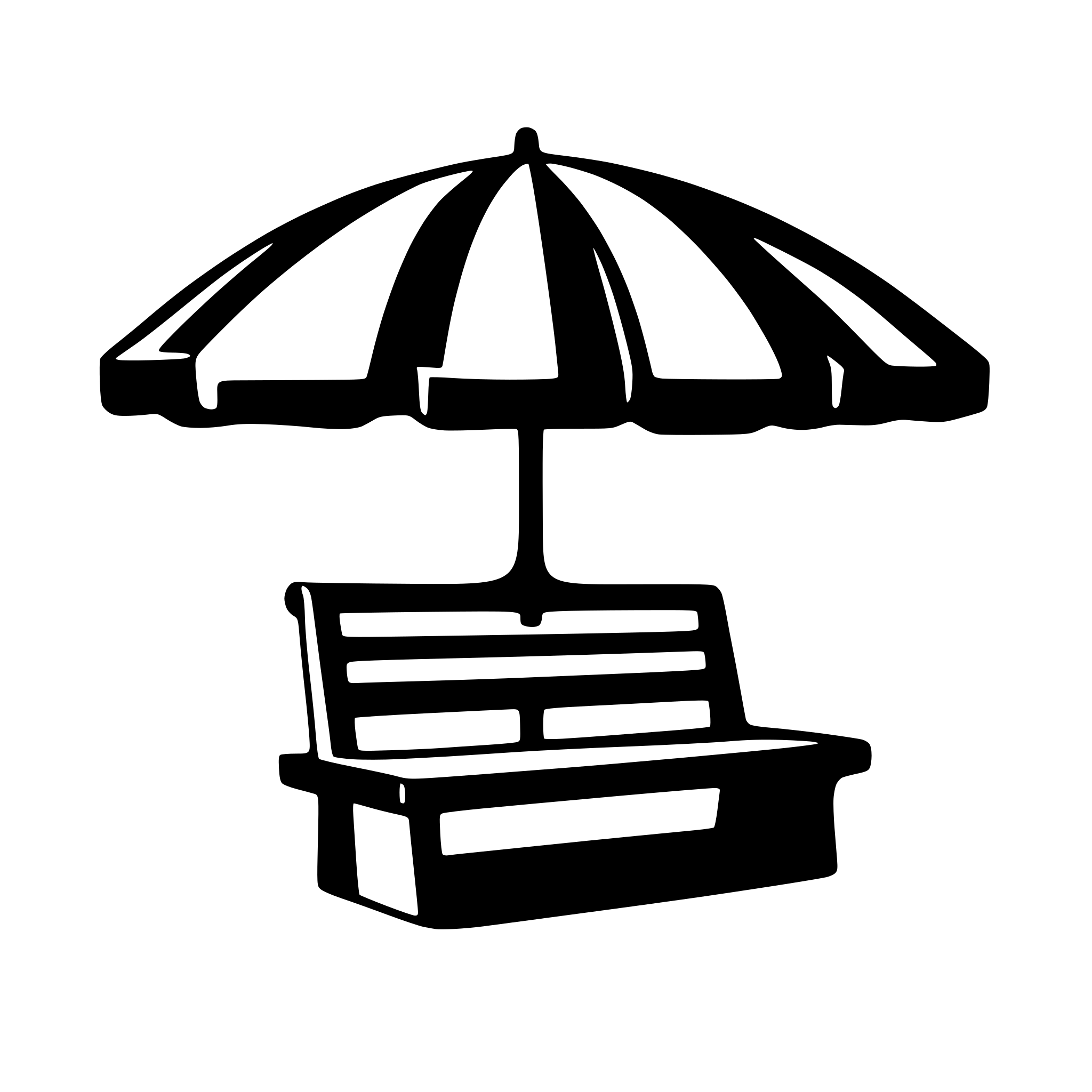 AI-generated SVG of a bench table sunny umbrella shelter  patio street