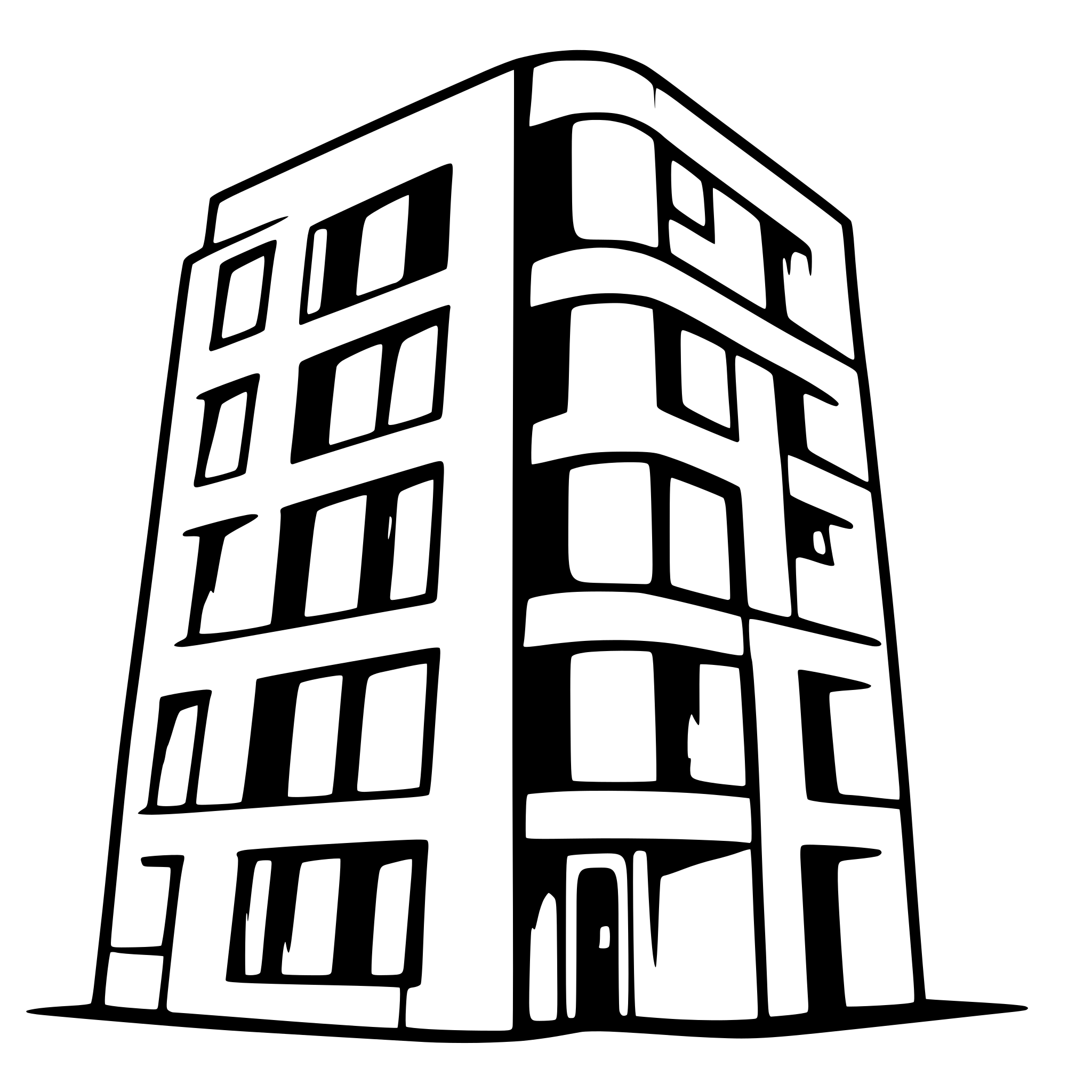 AI-generated SVG of a Simple rectangle representing a company building with 6 windows seen from the front.