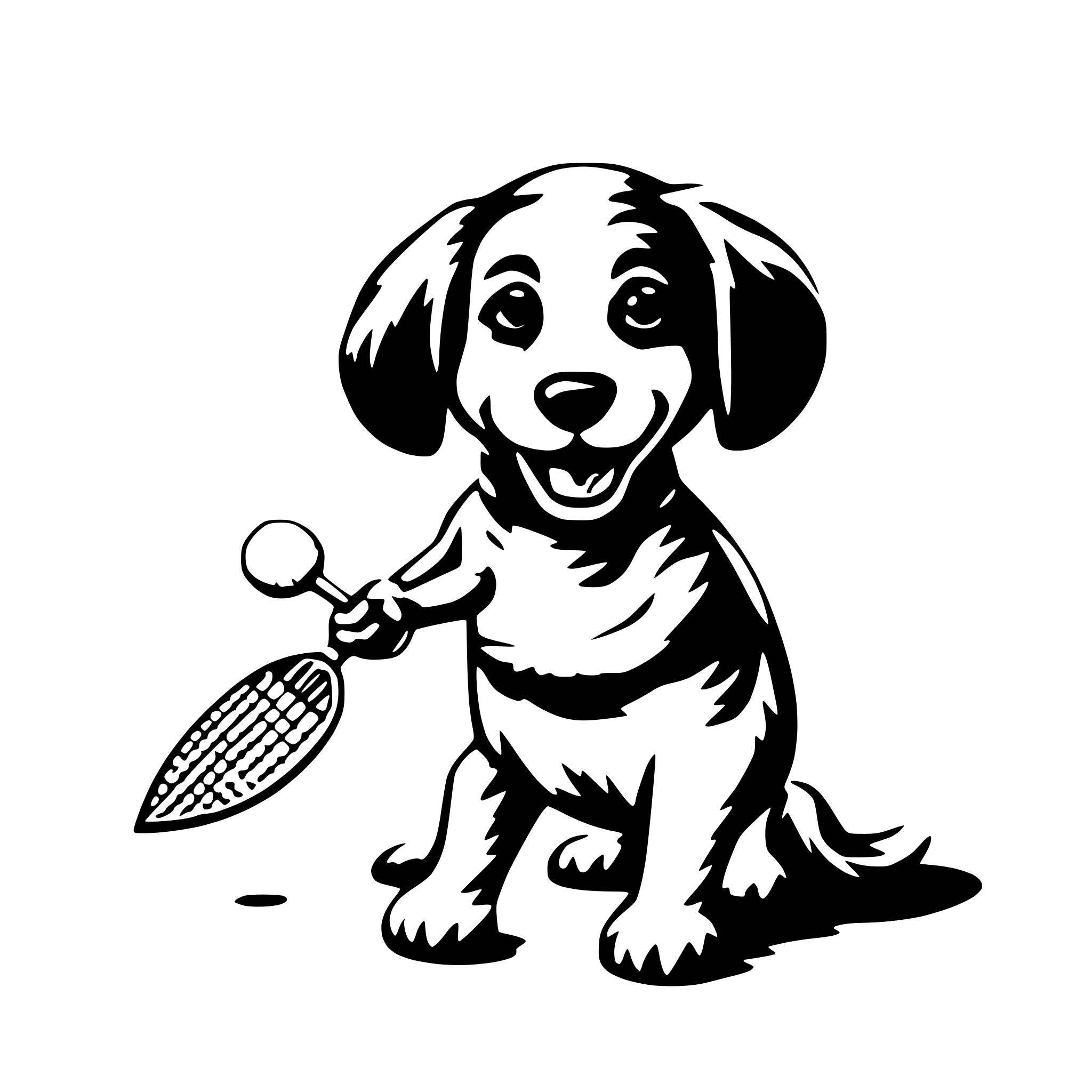 AI-generated SVG of a a cute dog play badminton