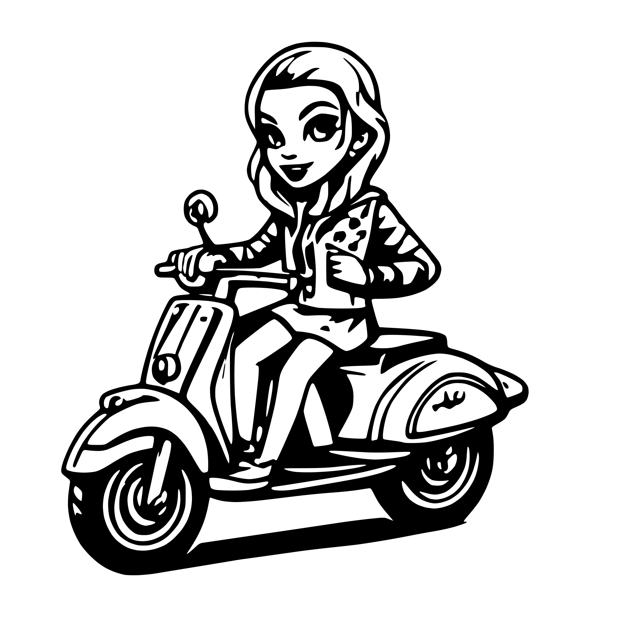 AI-generated SVG of a Woman on a vespa Rockabilly
