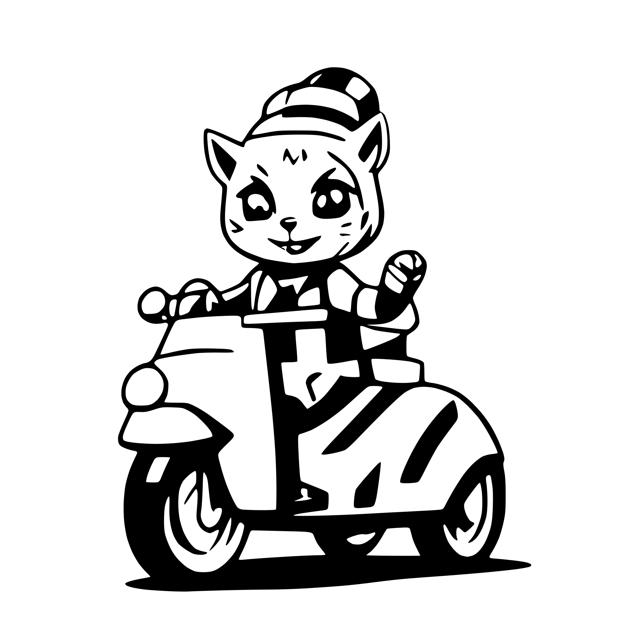 AI-generated SVG of 'Cat riding a motorcycle with a clown costume on'
