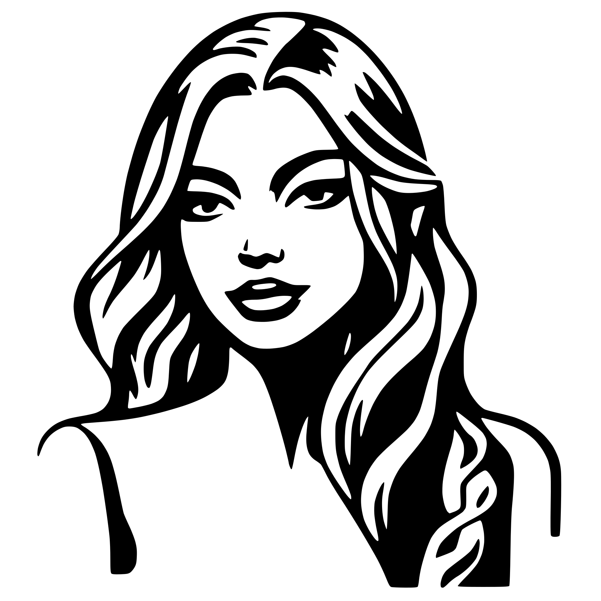 AI-generated SVG of a woman face, side view, sharp, kiss from lips, closed eyes, long straight hair, seductive, sexy