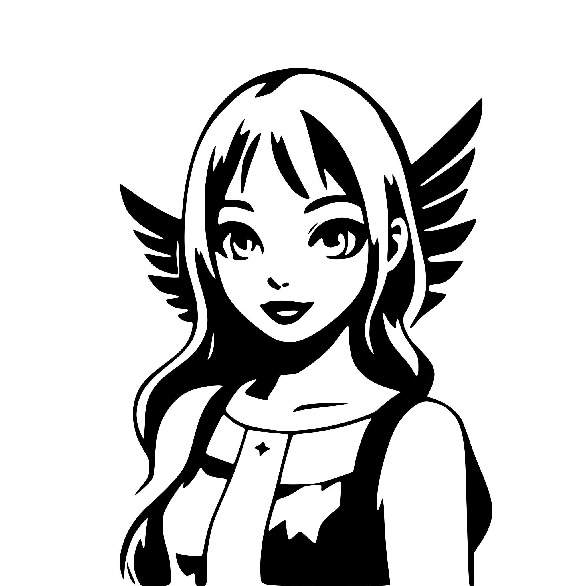 AI-generated SVG of a girl with shadowy wings
