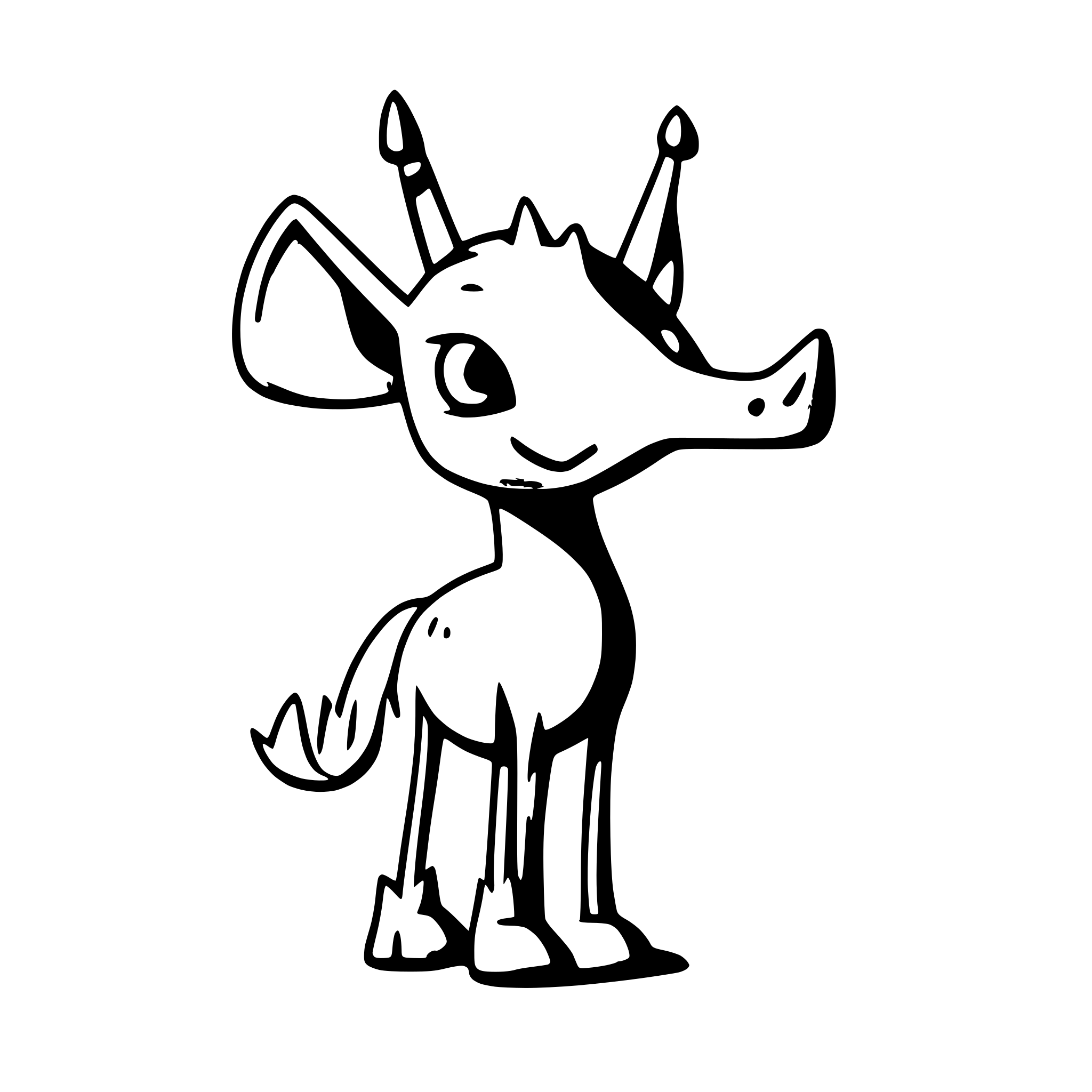 AI-generated SVG of a a kangaroo-like creature with a horse-like face, complete with horns or antlers, bat-like wings, a long, forked tail, and cloven hooves on its bipedal legs