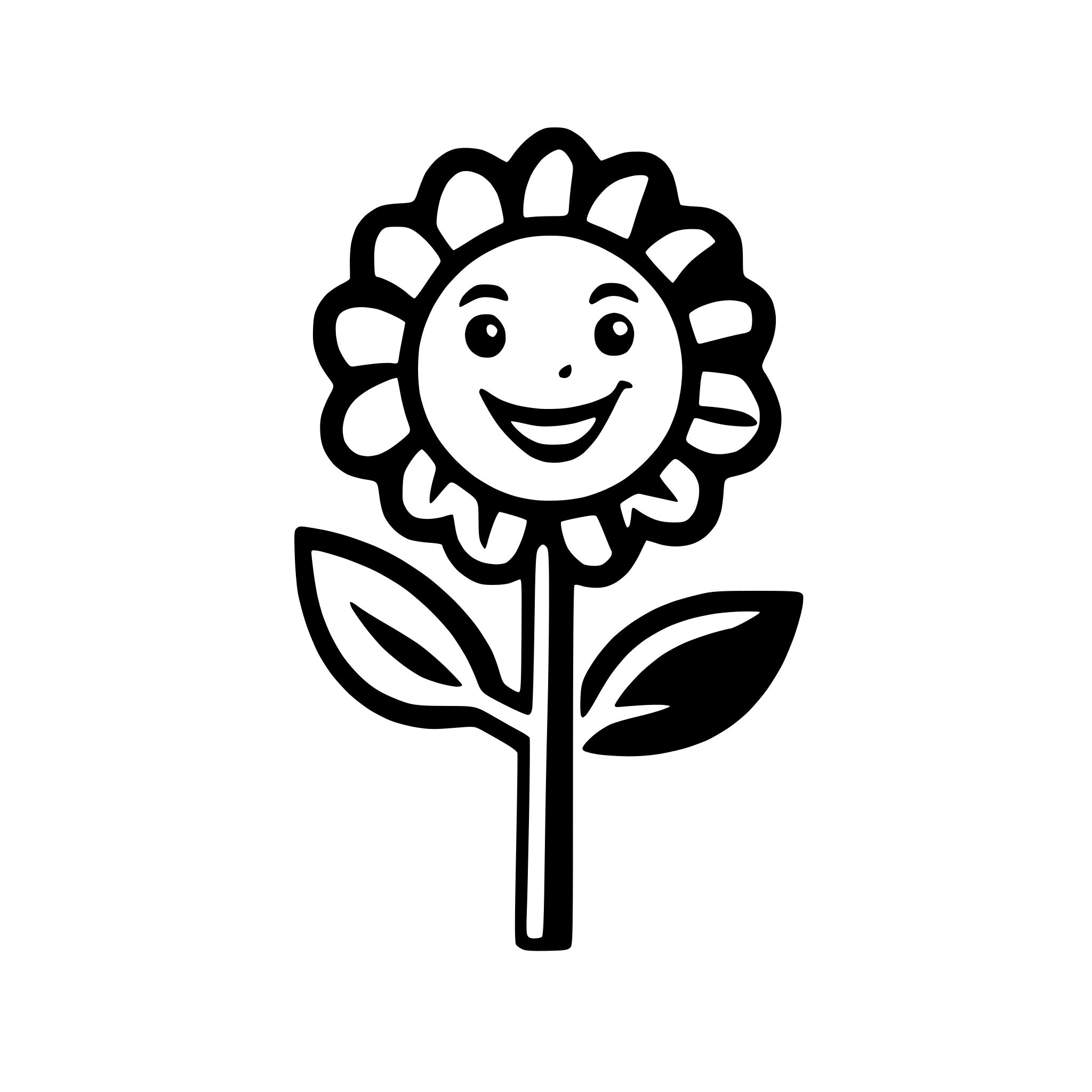 AI-generated SVG of a A single sunflower with a friendly, curved smile on its face-like center.