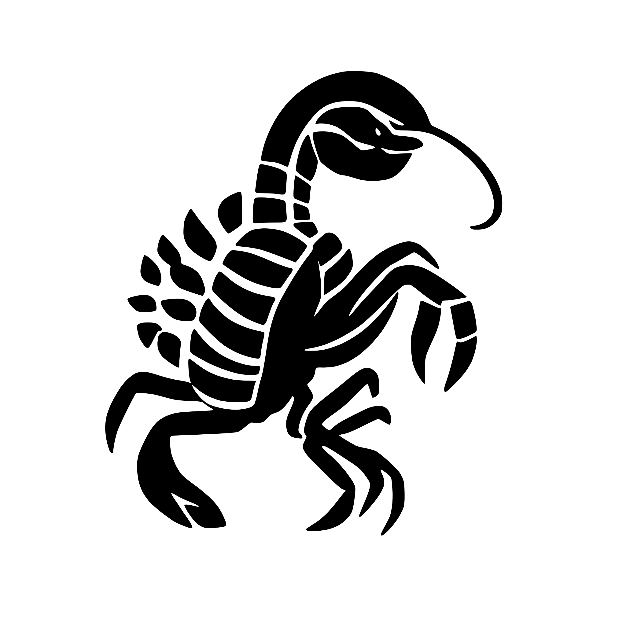 AI-generated SVG of a Create a minimalistic, detailed outline drawing of a scorpion strictly from a side view for use as a really simple logo. The design should consist of clean, precise lines, emphasizing the scorpion’s profile, including its segmented body, arched tail, sharp claws, and multiple legs. No top-down or angled perspectives—only a clear side profile. Avoid shading, colors, or unnecessary detail—focus only on essential contours for a sleek, modern, and instantly recognizable logo. The tail should curve n