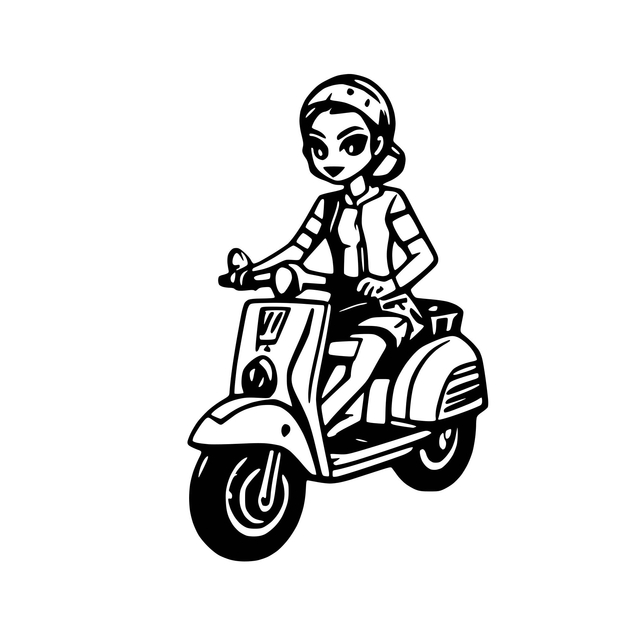 AI-generated SVG of a Woman on a vespa Rockabilly