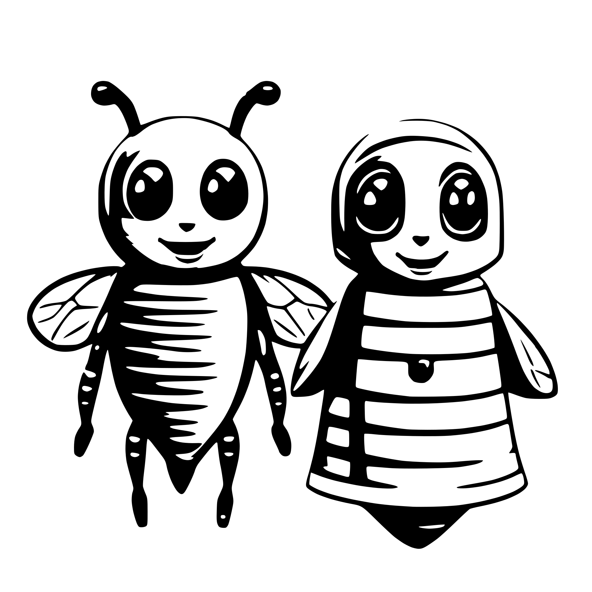 AI-generated SVG of a two bees with a face who looks like a ghost