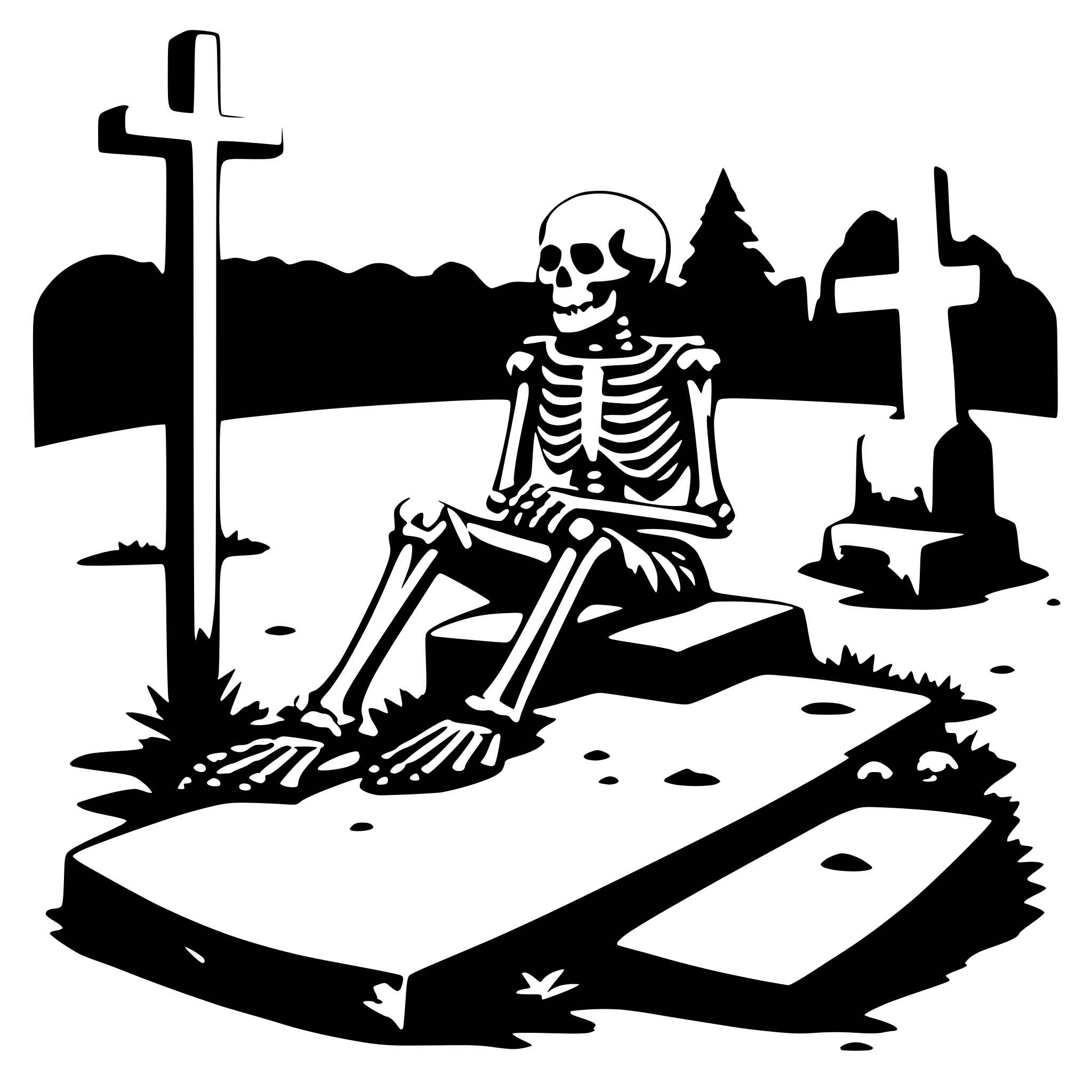 AI-generated SVG of a a skeleton sitting on a christian grave and reading AI-generated SVG of a a skeleton sitting on a christian grave and reading