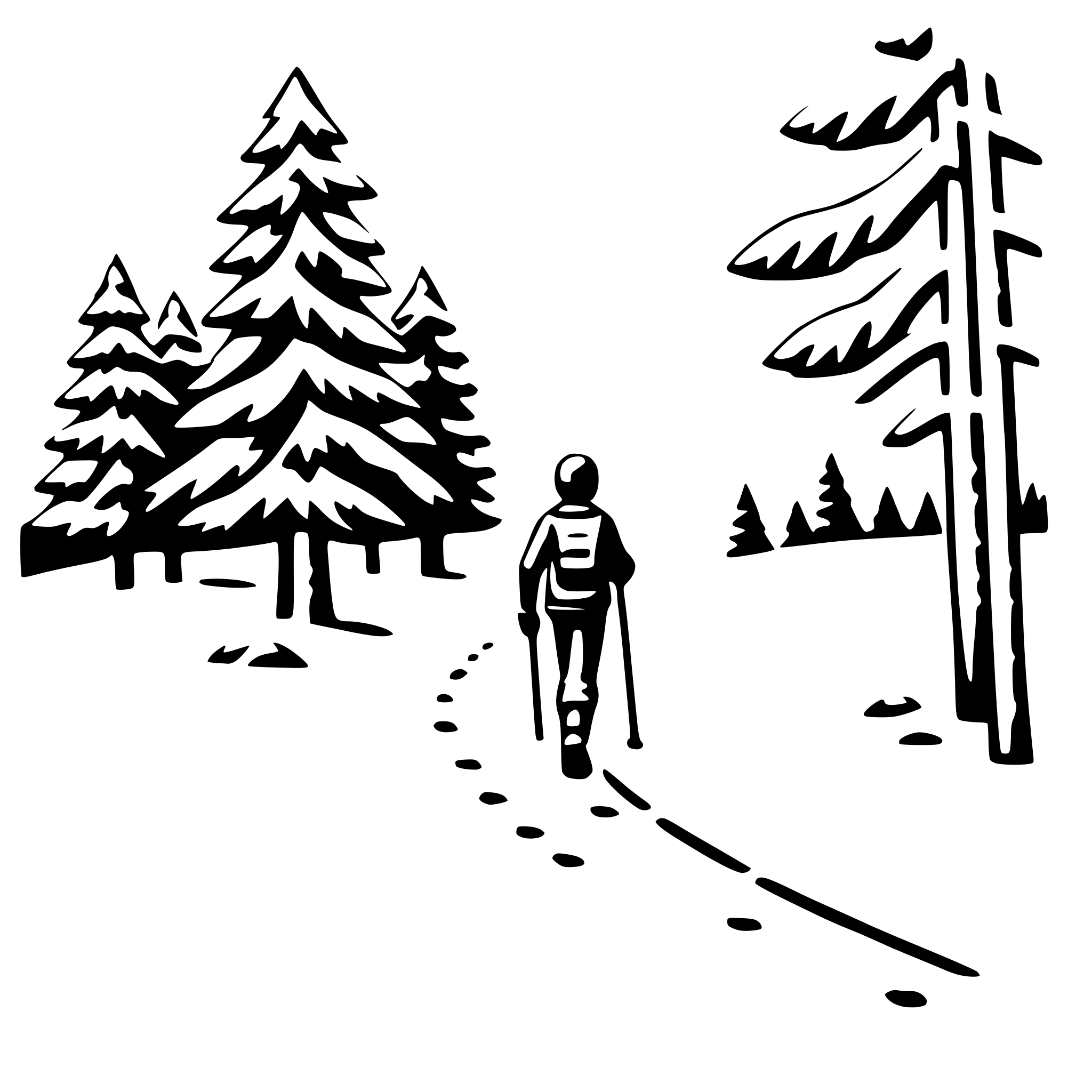 AI-generated SVG of 'snowy forest trek'